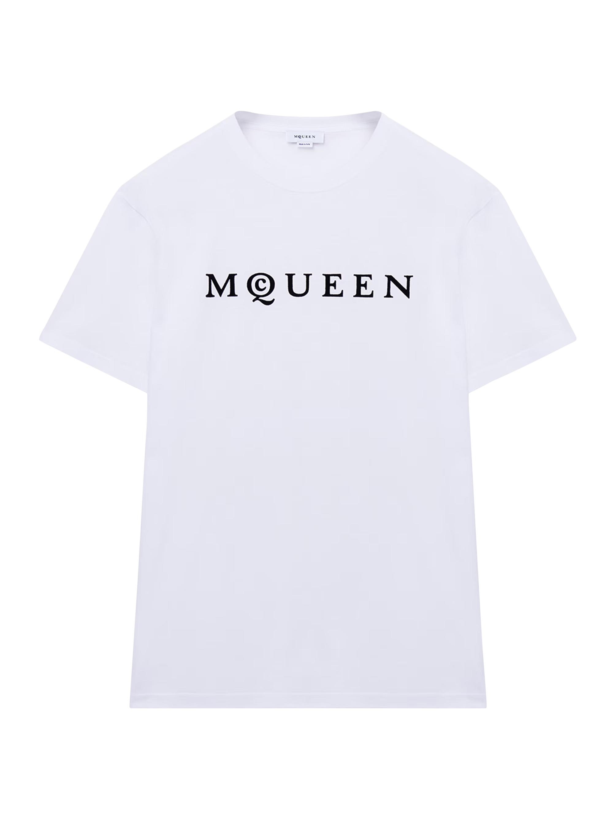 McQueen Men's Logo Cotton Crewneck T-Shirt - White Black