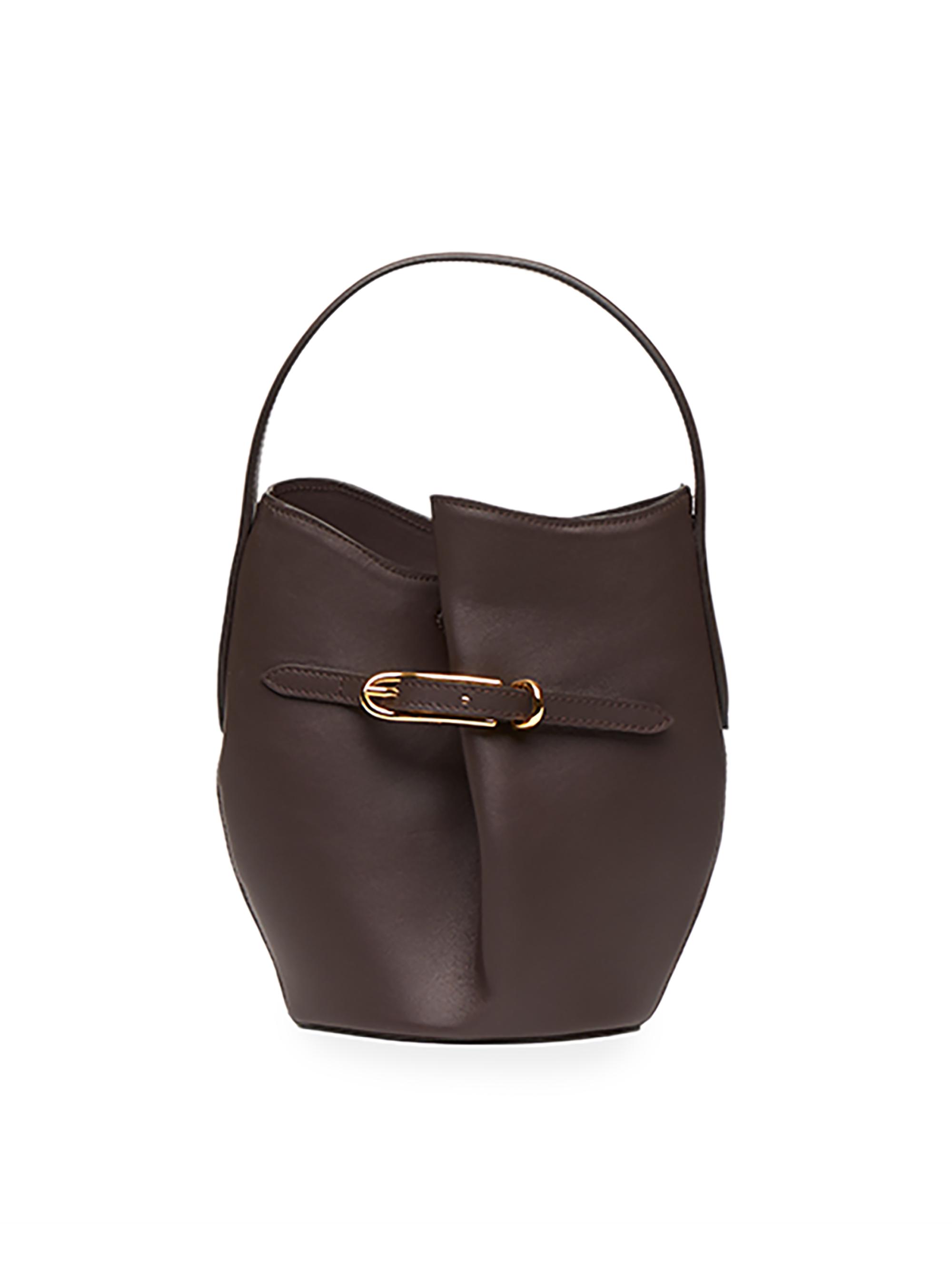 Liffner Women's Belted Mini Leather Bucket Bag - Tobacco