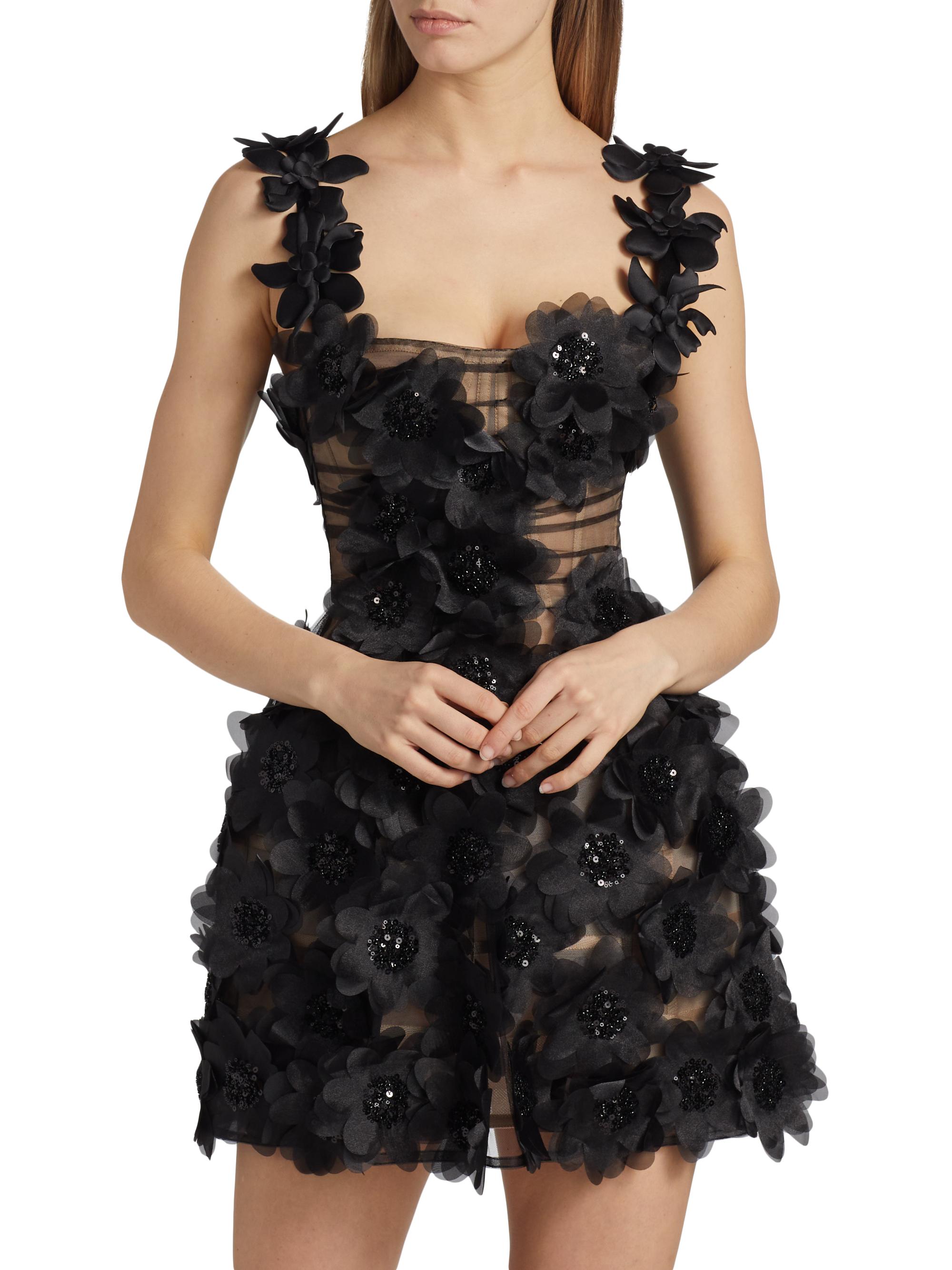 Bronx and Banco Rosalie Noir Appliqué Minidress | Saks Fifth Avenue