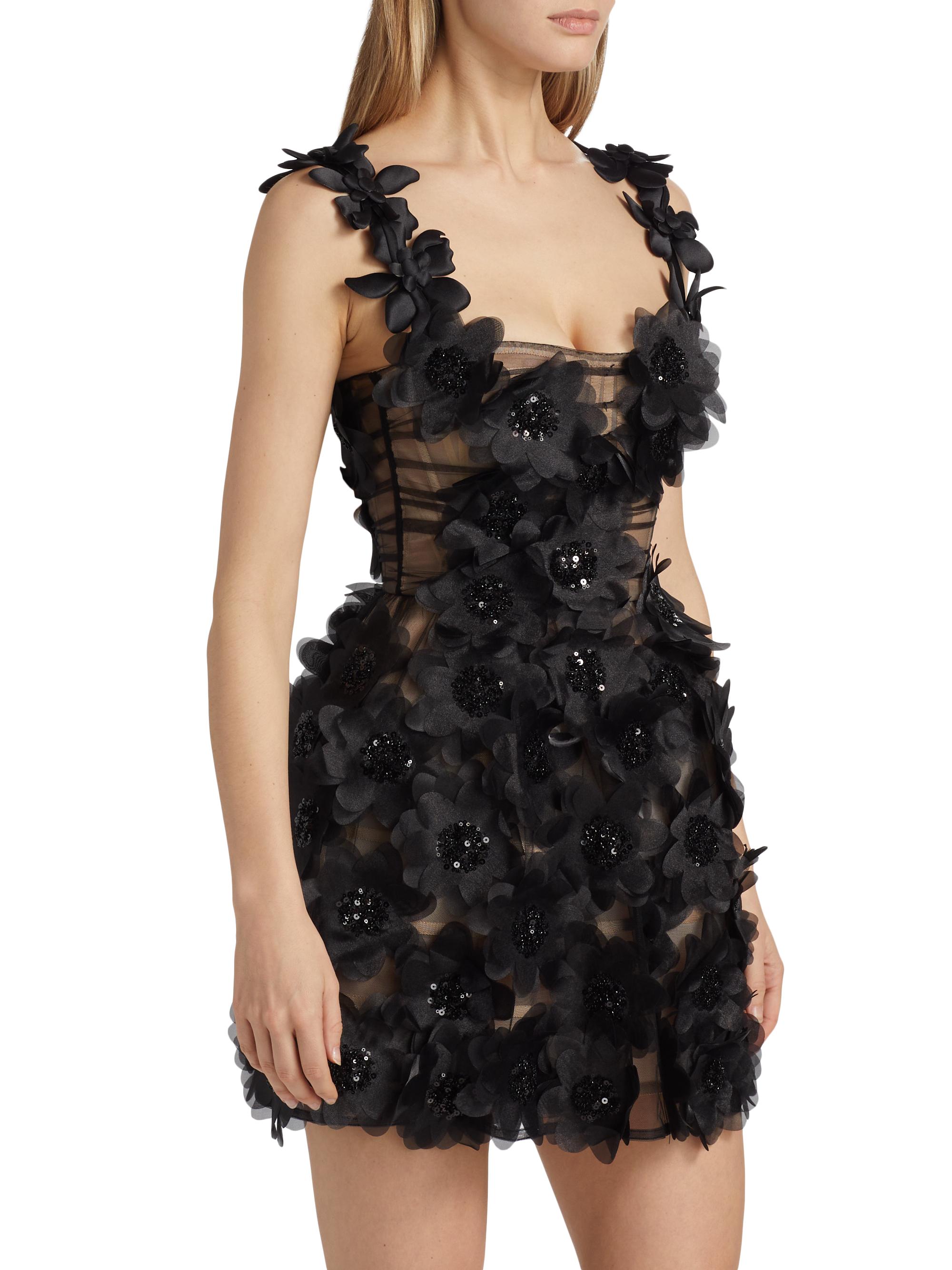 Bronx and Banco Rosalie Noir Appliqué Minidress | Saks Fifth Avenue