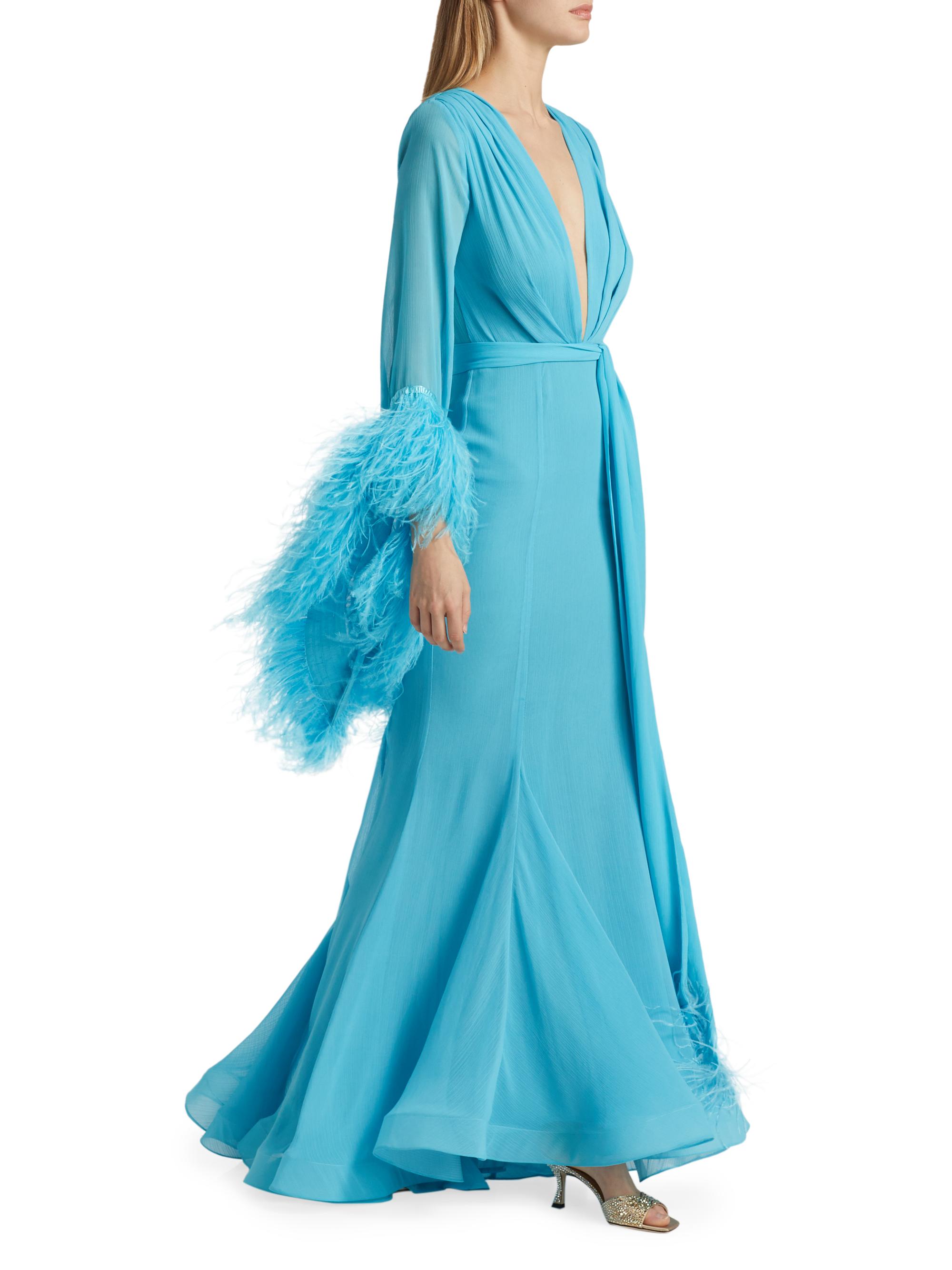 Bronx and Banco Geisha Plunge Feather-Cuff Gown | Saks Fifth Avenue