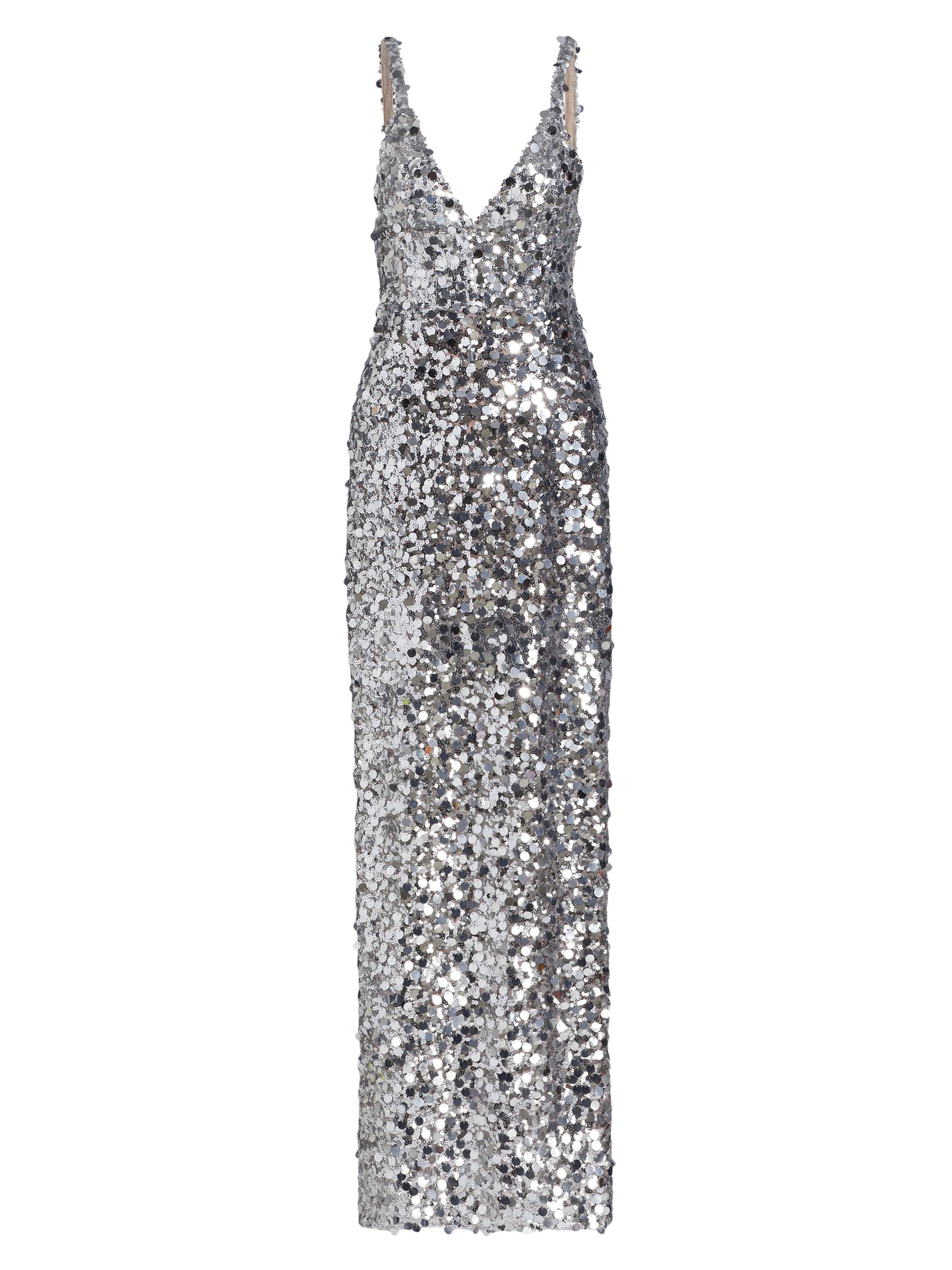 Bronx and Banco Women's Allegra Sequin V-Neck Sleeveless Gown - Silver