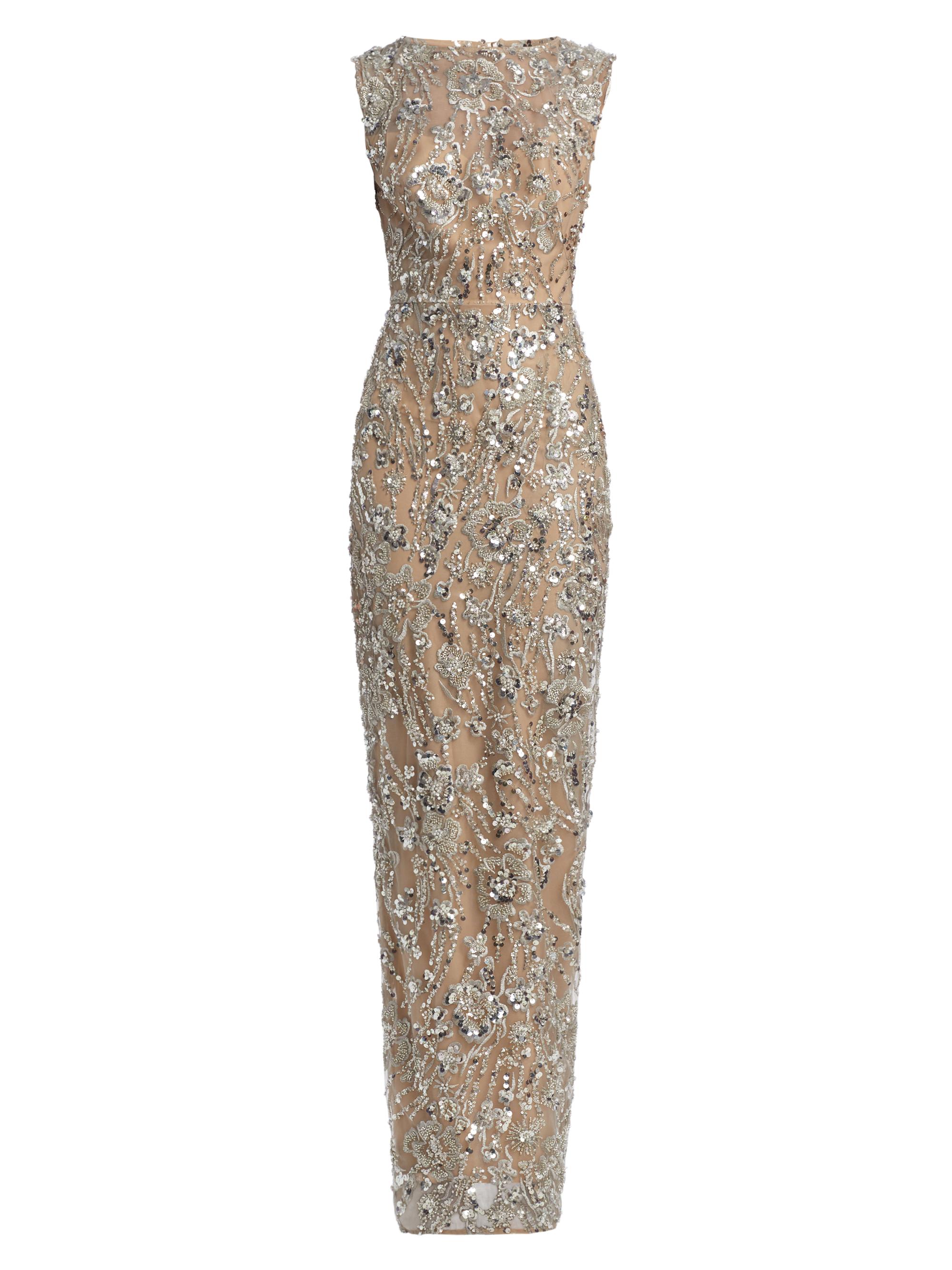 Bronx and Banco Women's Violet Floral Sequin Gown - Silver