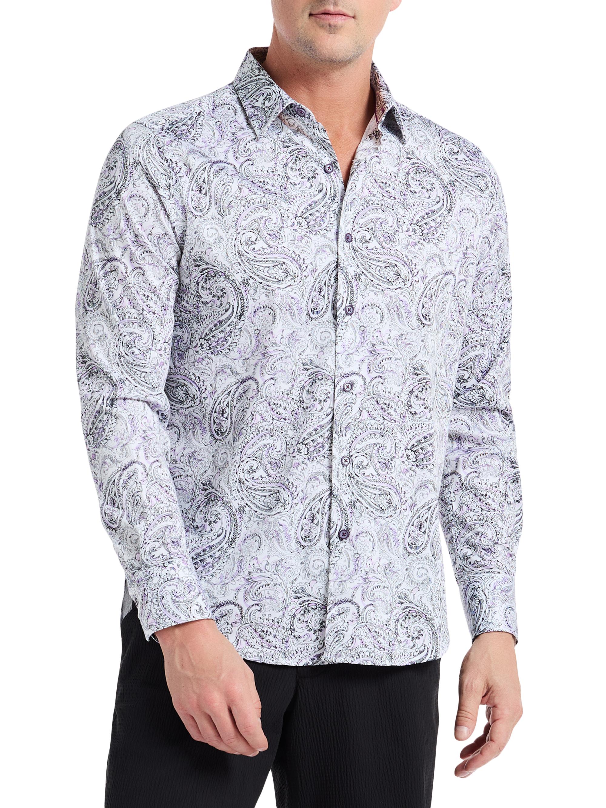 Robert Graham Men's Ibiza Paisley Stretch-Cotton Button-Front Shirt - Purple