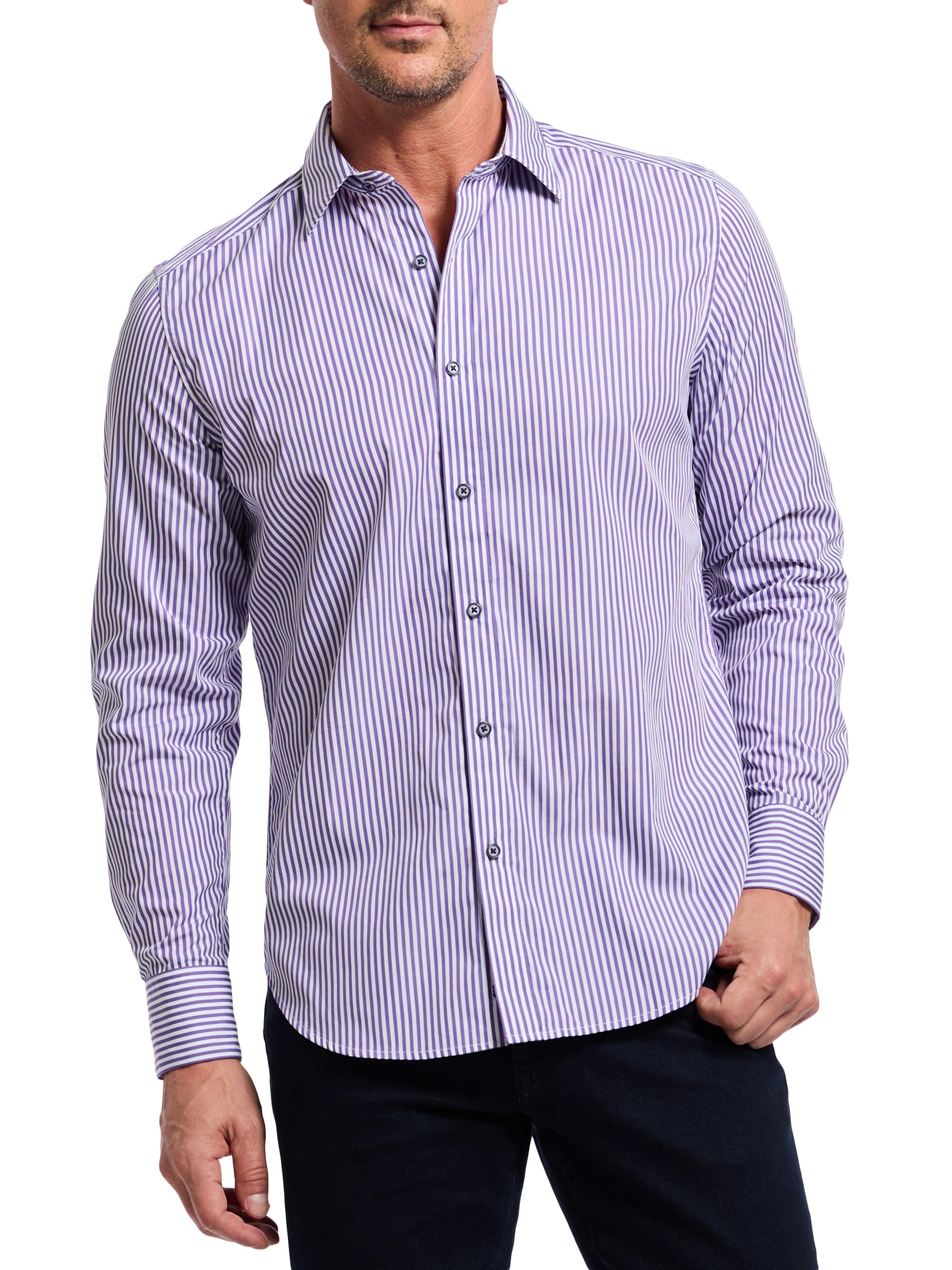 Robert Graham Men's Greenwich Striped Stretch Cotton Shirt - Purple