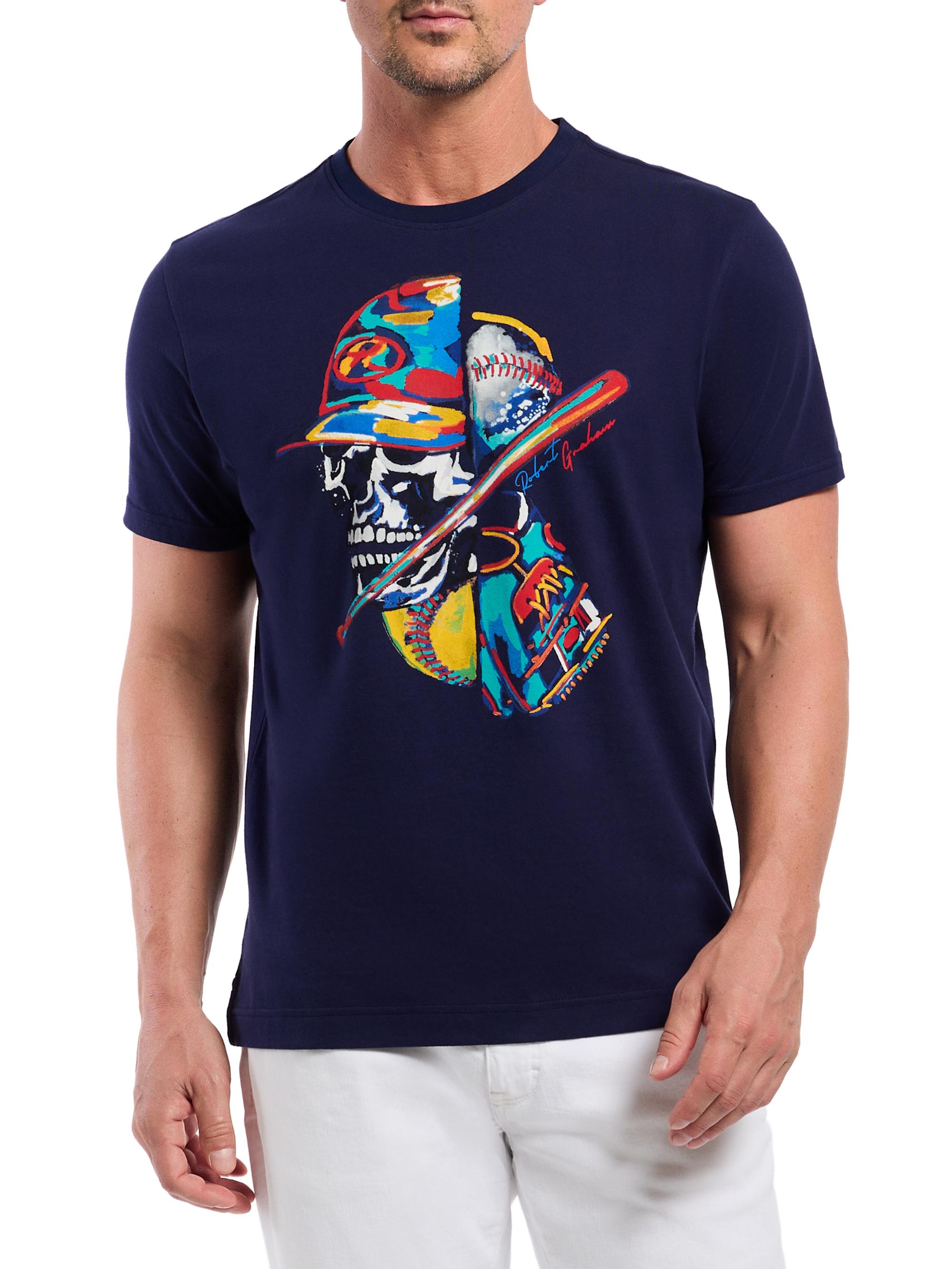 Robert Graham Men's Skull Slugger Cotton T-Shirt - Navy