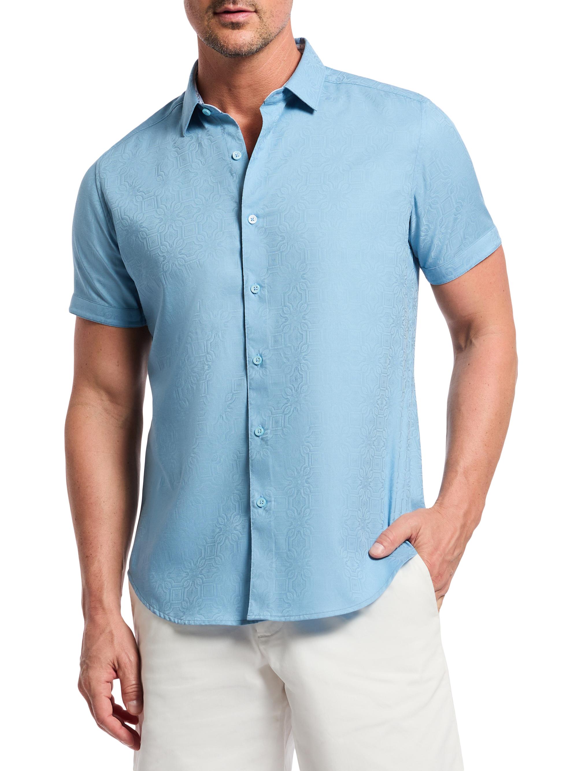 Robert Graham Men's Odyssey Stretch Cotton Woven Shirt - Glacier