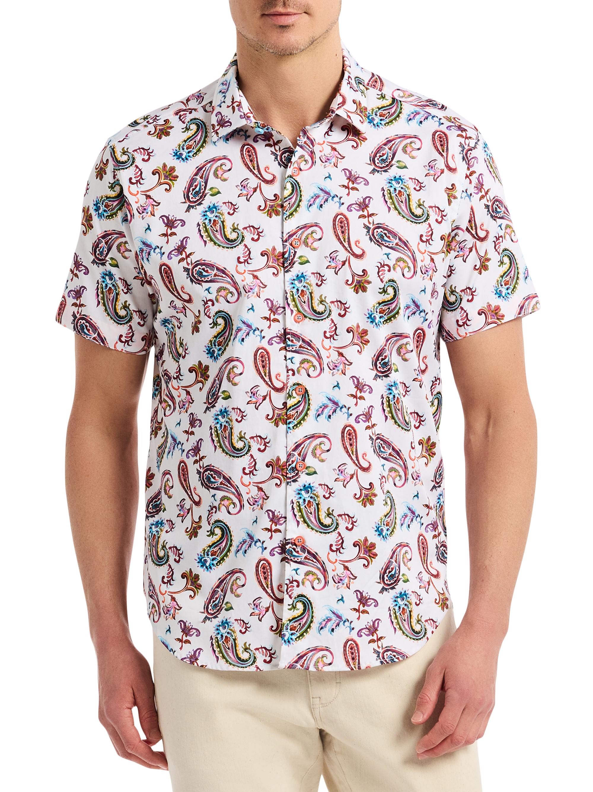 Robert Graham Men's Tangier Paisley Stretch-Cotton Short-Sleeve Shirt - Red