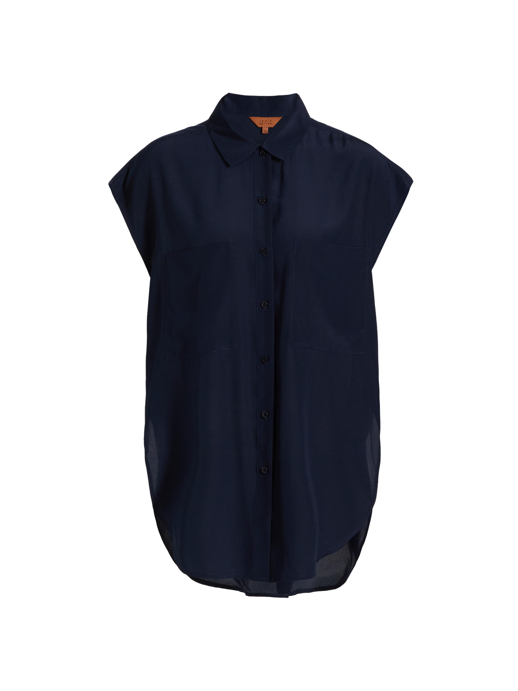 Jamie Haller Women's Reiki Silk Oversized Cap-Sleeve Button-Front Shirt - Navy