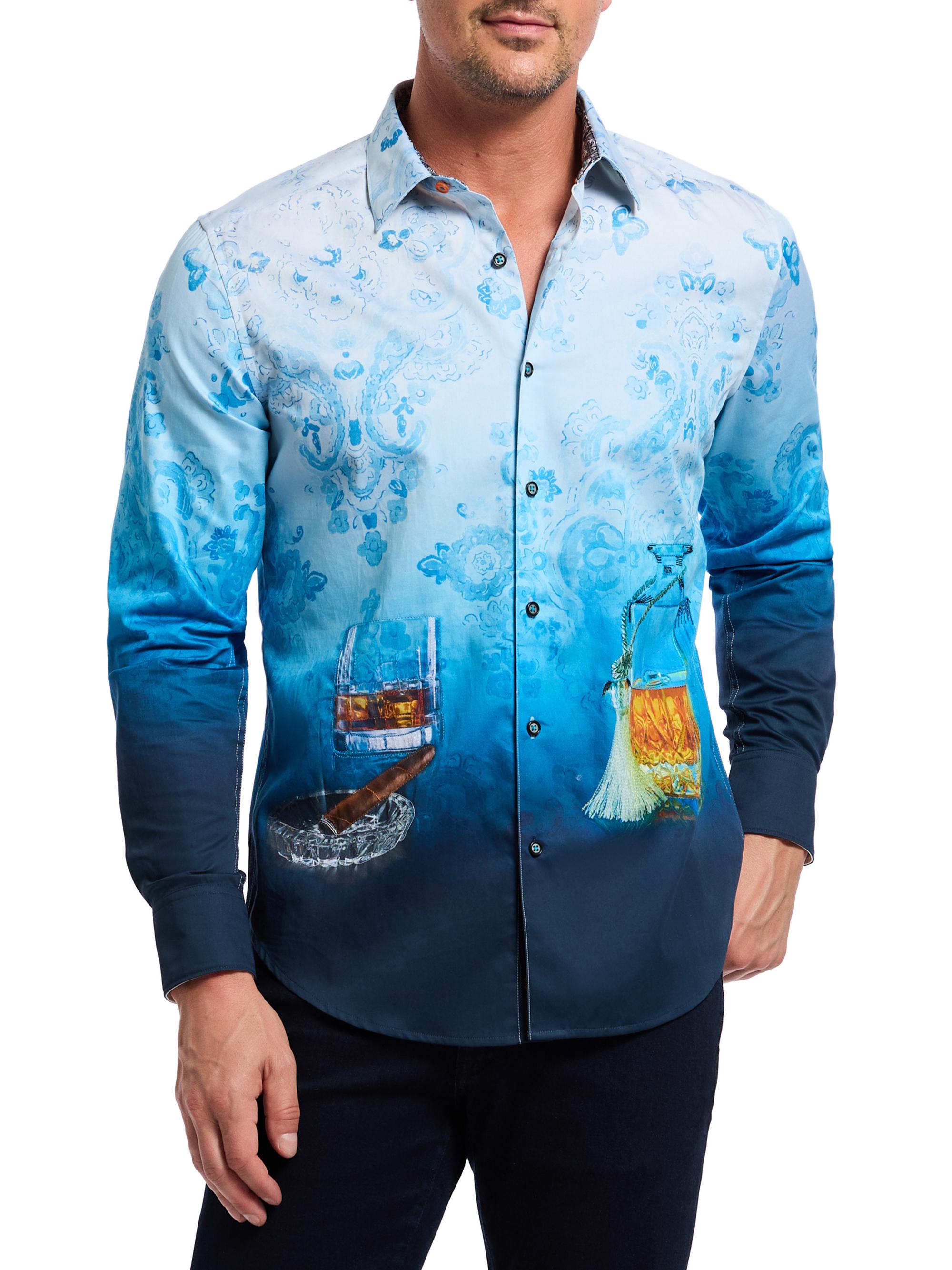 Robert Graham Men's Garrick Club Ombré Stretch Cotton Shirt - Turquoise