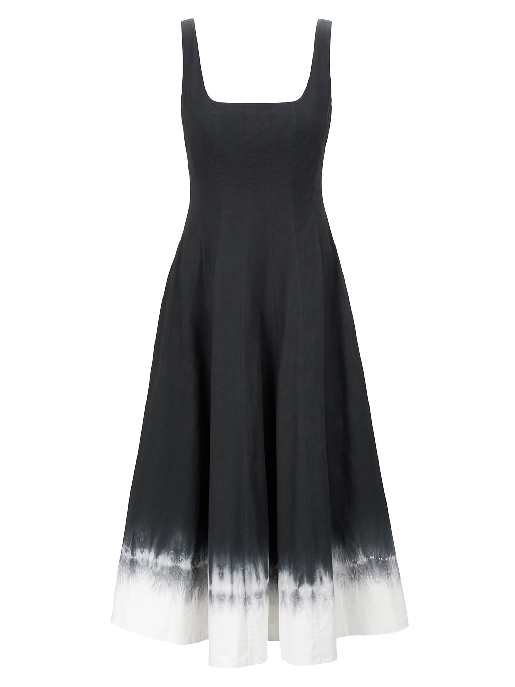 Staud Women's Wells Pleated Stretch-Cotton A-Line Midi-Dress - Onyx Tie Dye