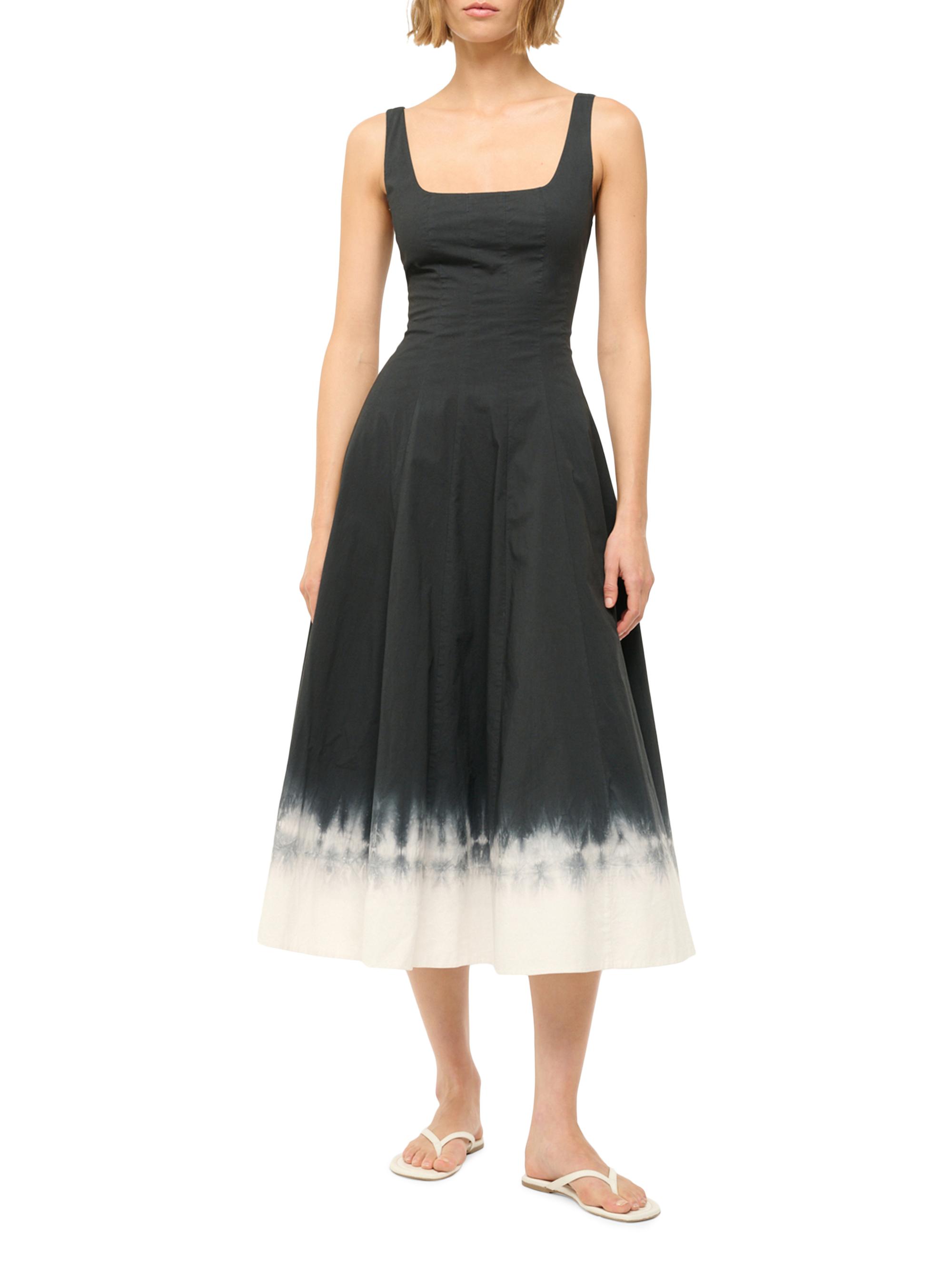 staud wells pleated stretch-cotton a-line midi-dress STAUD