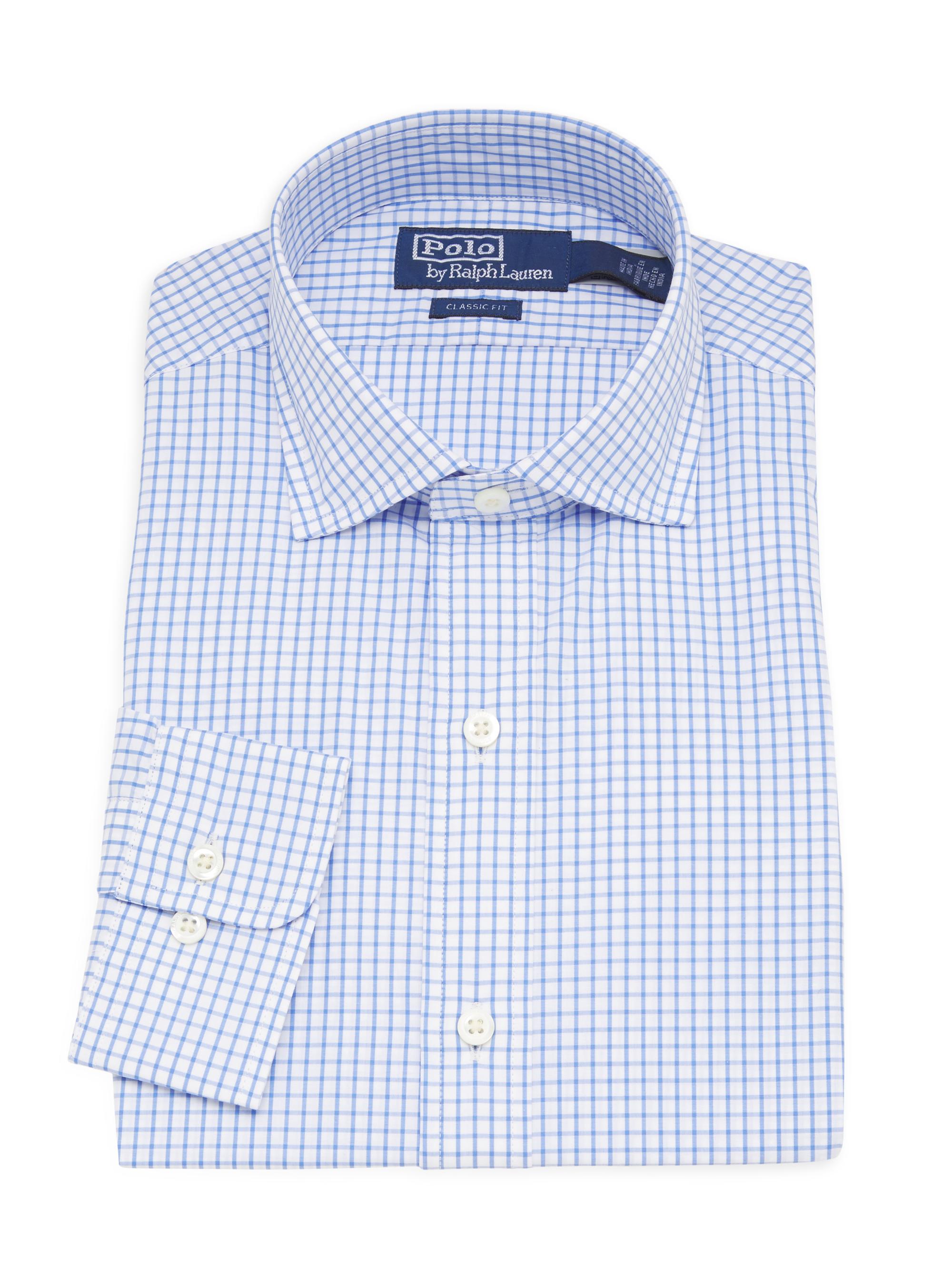 Polo Ralph Lauren Men's Luxury Checked Cotton Poplin Shirt - White Blue