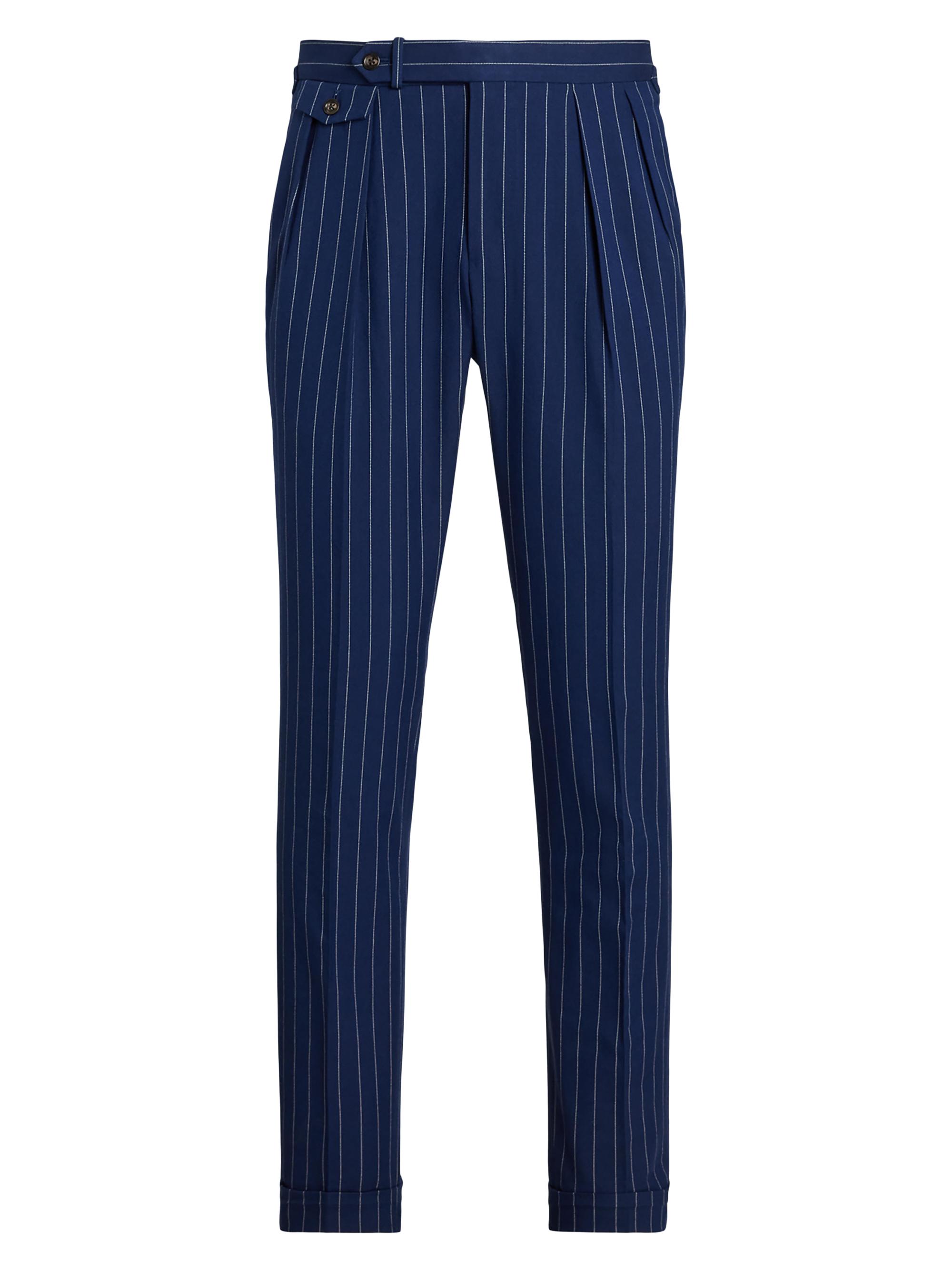 Polo Ralph Lauren Men's Pleated Rope-Striped Suit Trousers - Bright Navy Cream