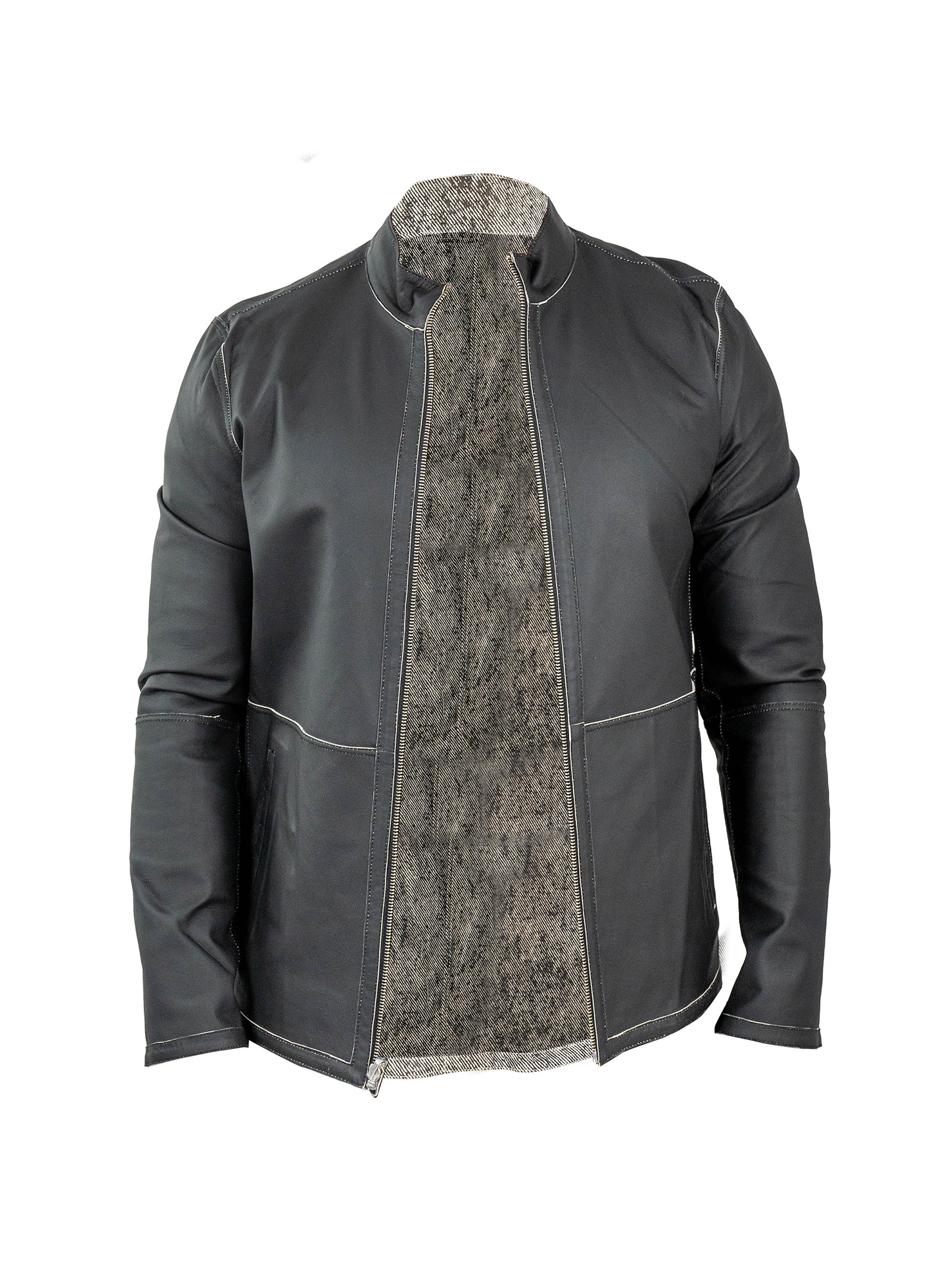 Maceoo Men's Leather Reverse Jacket - Grey