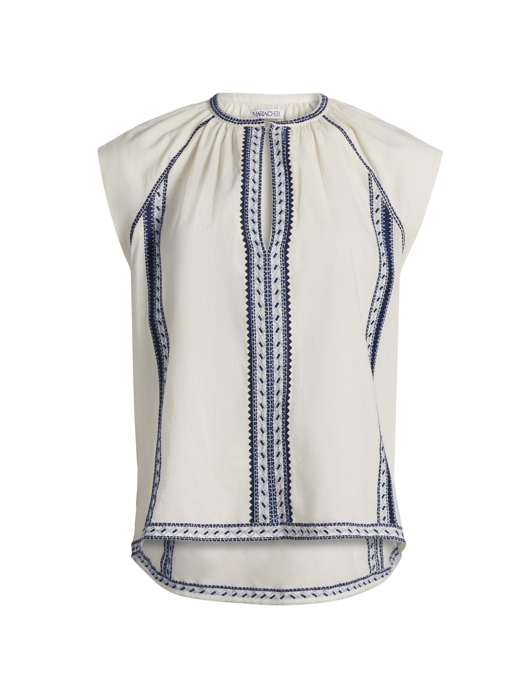 Maria Cher Women's Incas Angel Embroidered Cotton Voile Top - Blue
