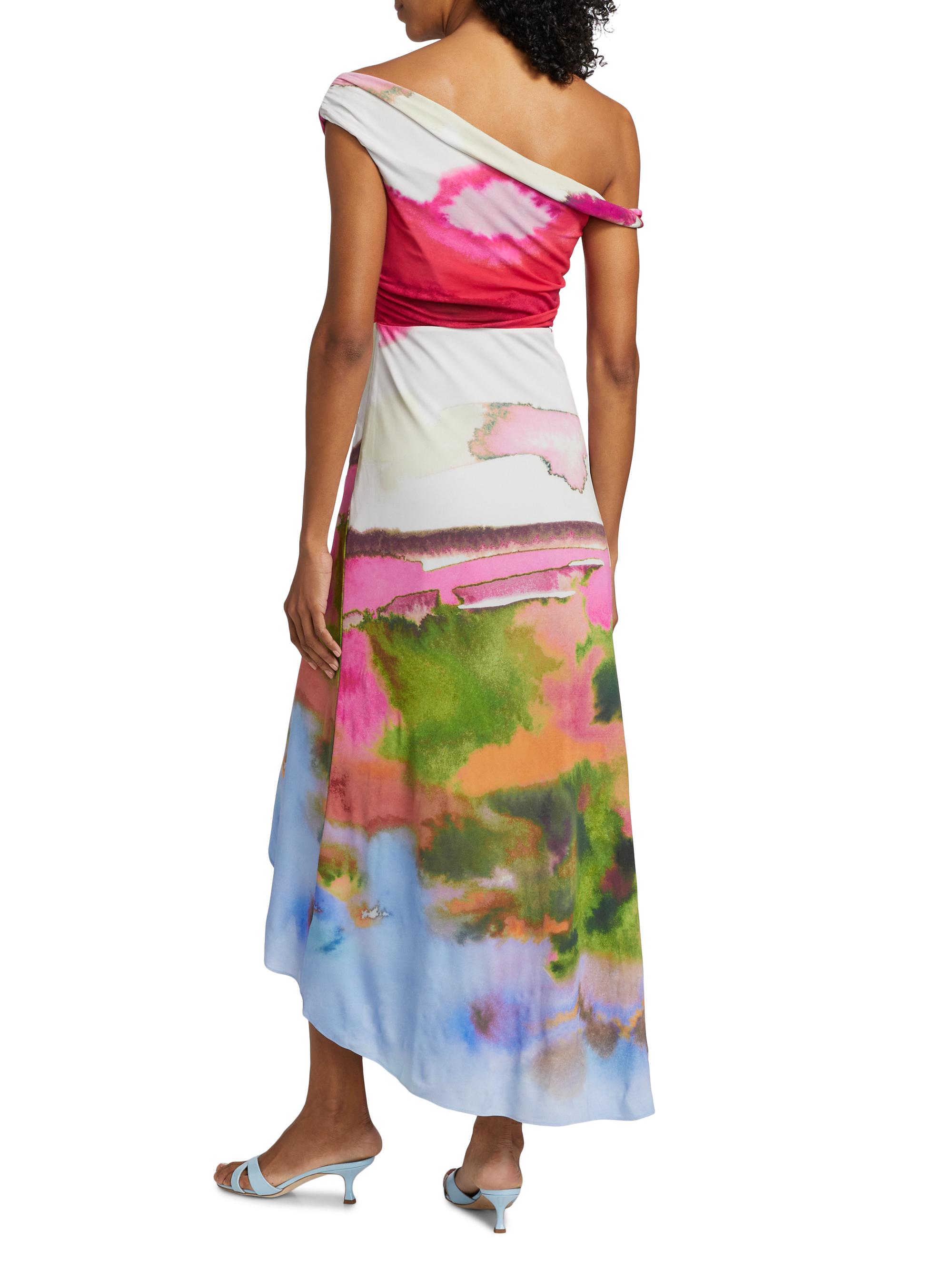 Amur Ella Watercolor Jersey One-Shoulder Midi-Dress | Saks Fifth Avenue