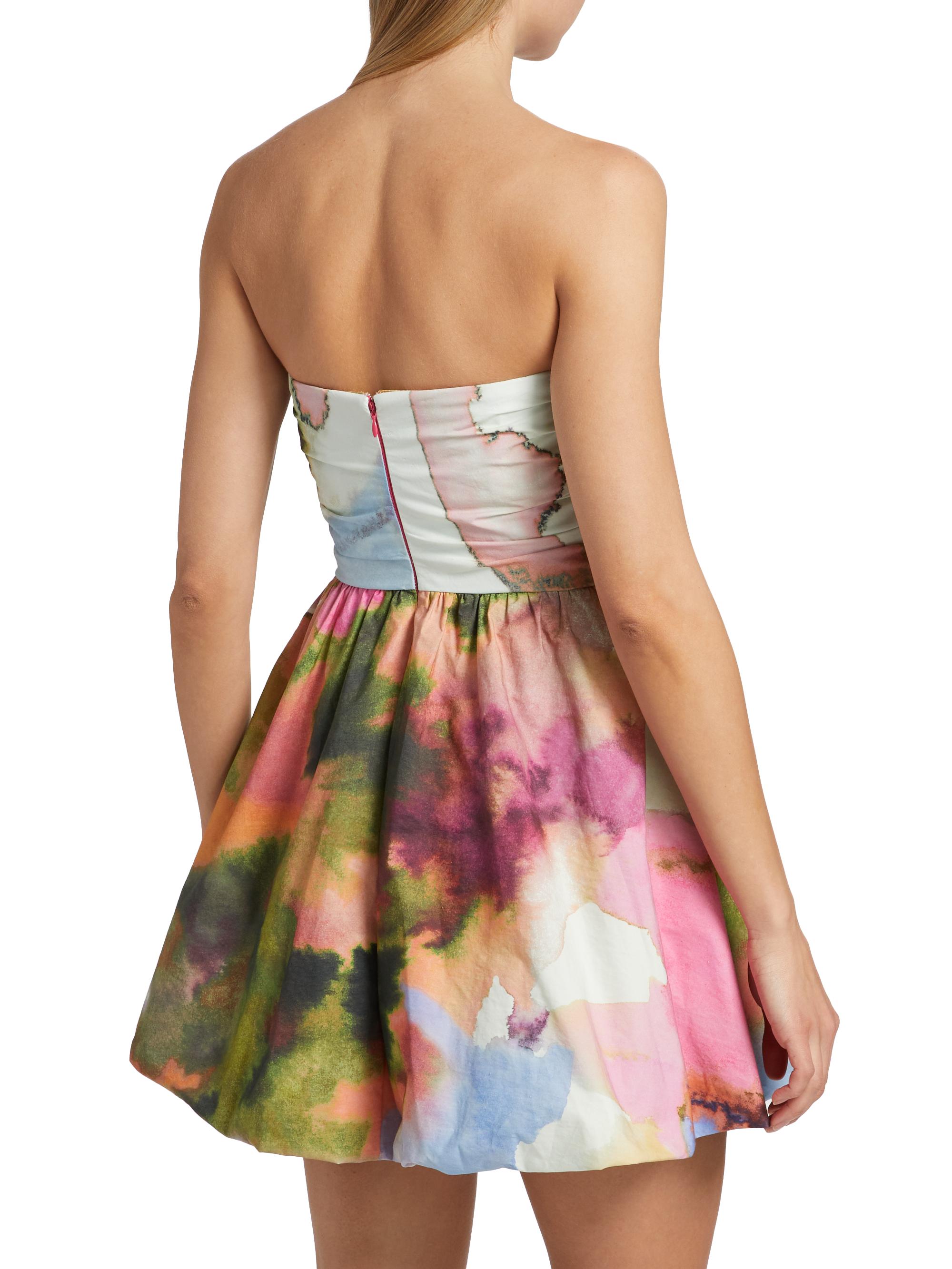 slim fit dress slacks Stretch Cotton Poplin Strapless Printed Midi Dress | Fit and Flare
