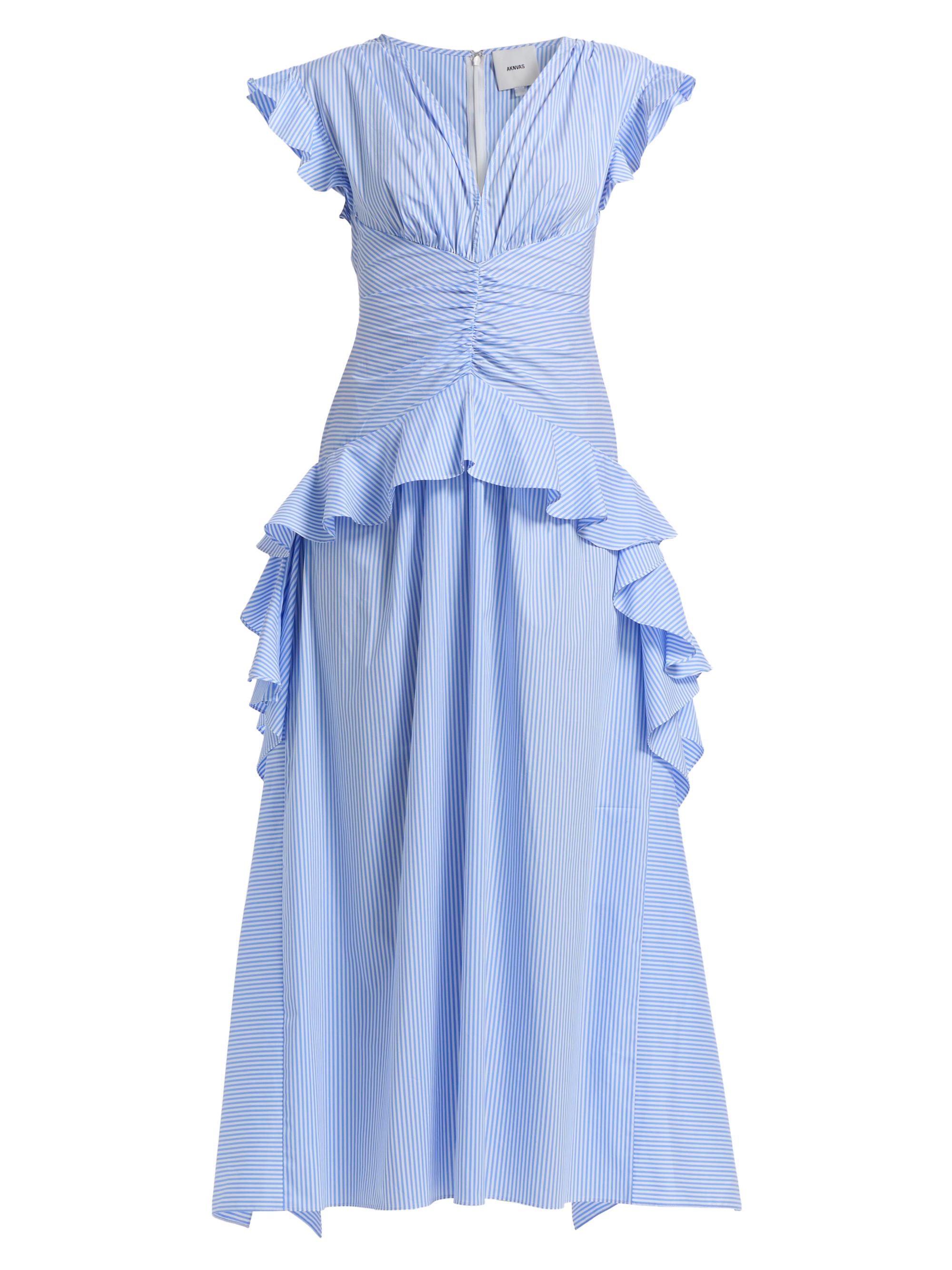 Aknvas Women's Dani Striped Poplin Ruffled Maxi Dress - Sky Stripe