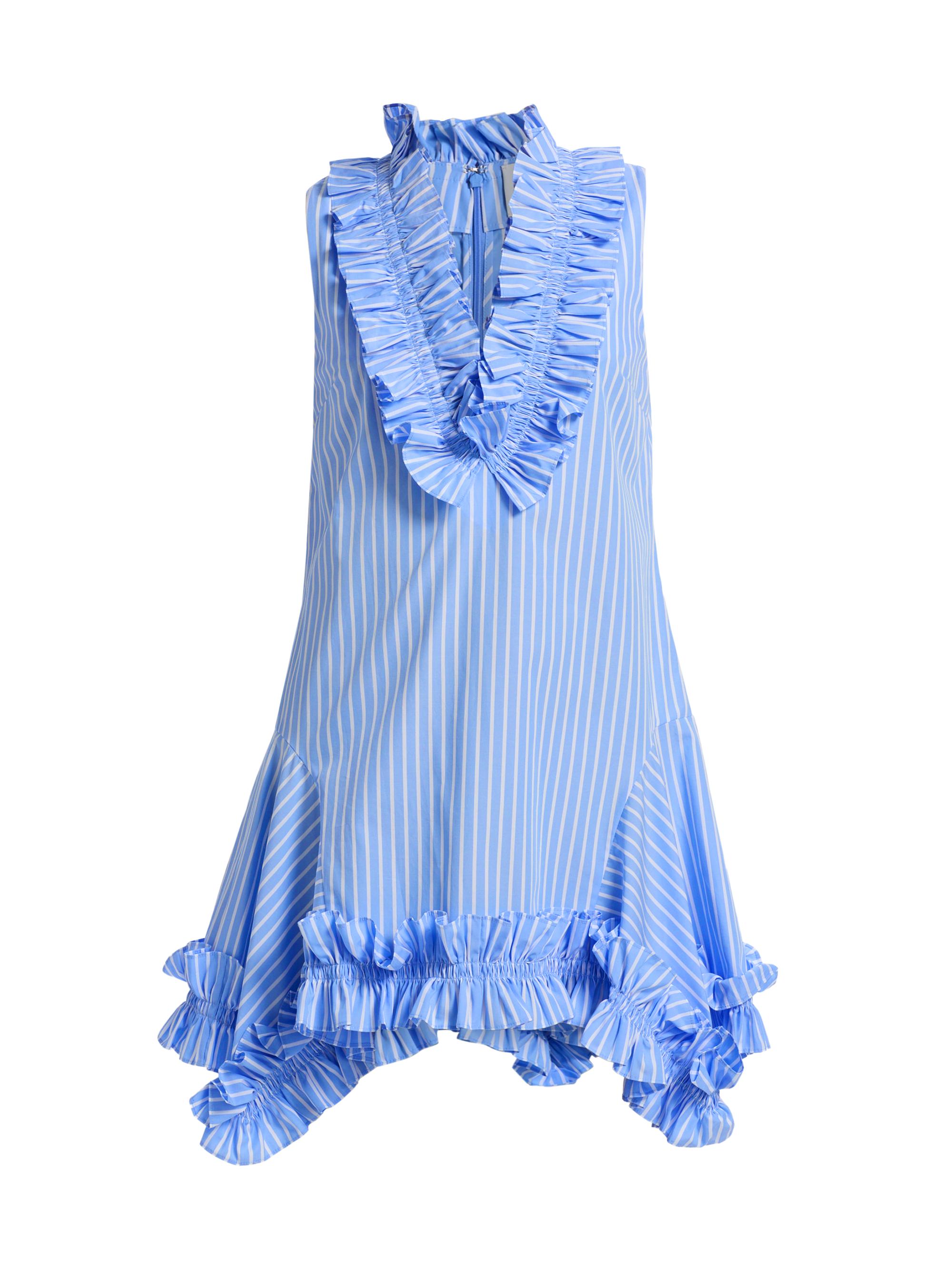 Aknvas Women's Phoebe Striped Cotton Poplin Ruffled Minidress - Blue Stripe