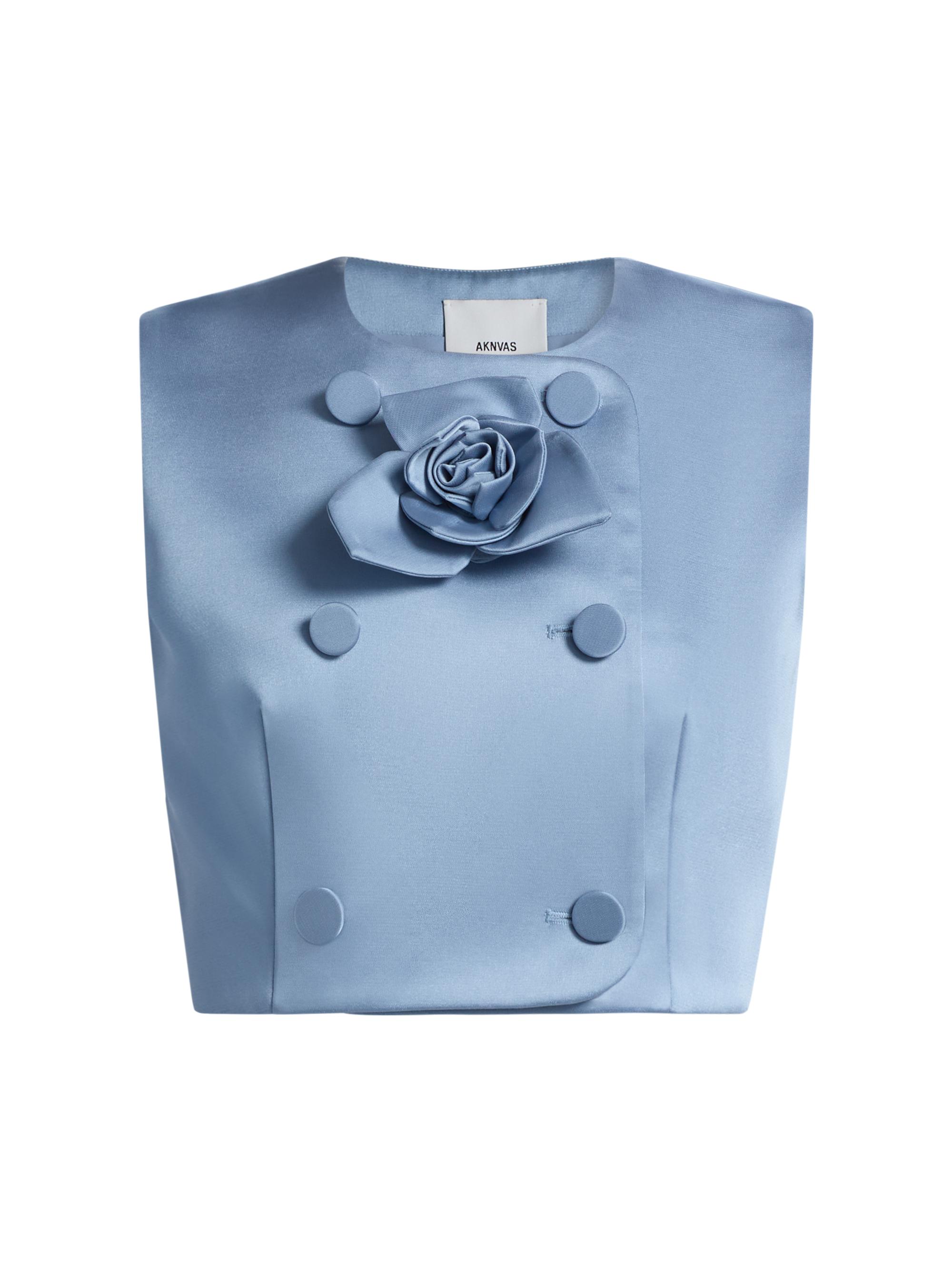 Aknvas Women's Edie Rosette-Detailed Satin Top - Cornflower Blue