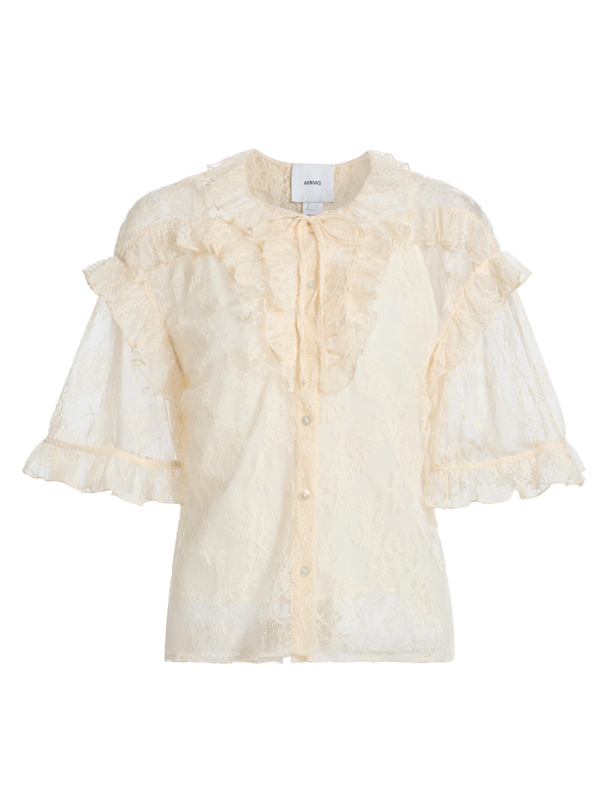 Aknvas Women's Kyra Ruffled Lace Top - Creme