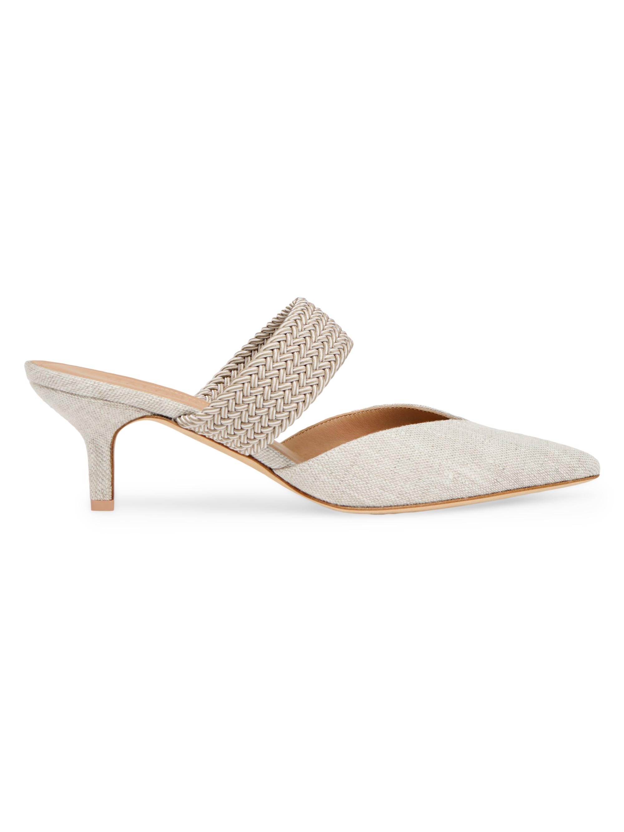 Malone Souliers Women's Maisie 45MM Linen Kitten Heel Mules - Beige