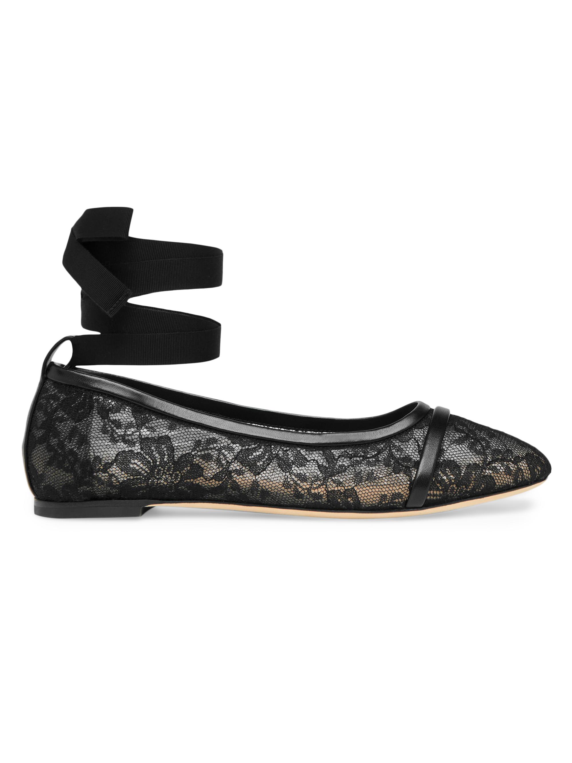 Malone Souliers Women's Sabina Lace Flat Pumps with Ribbons - Black