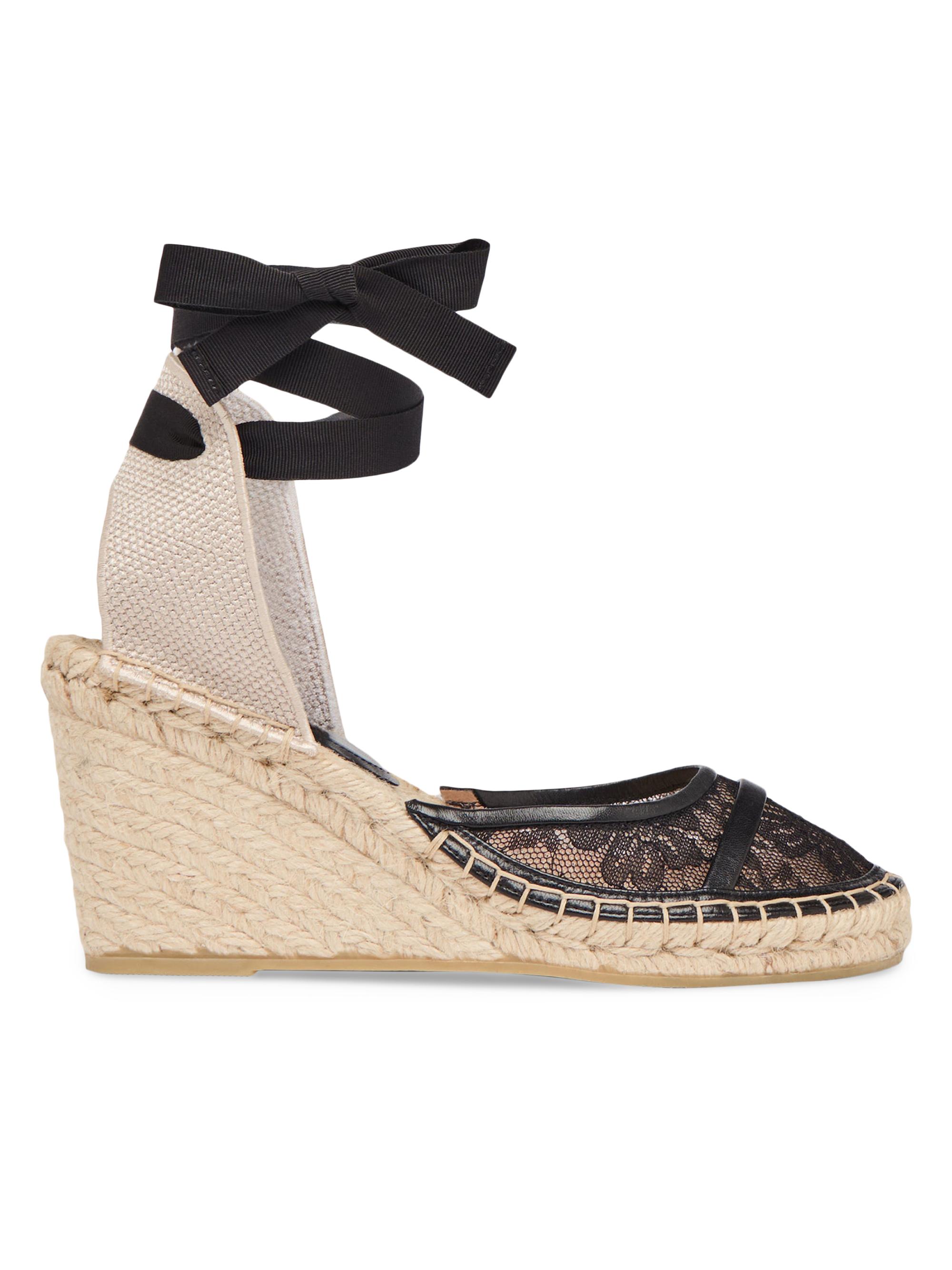 Malone Souliers Women's Selen 70MM Lace Espadrille Wedges - Black