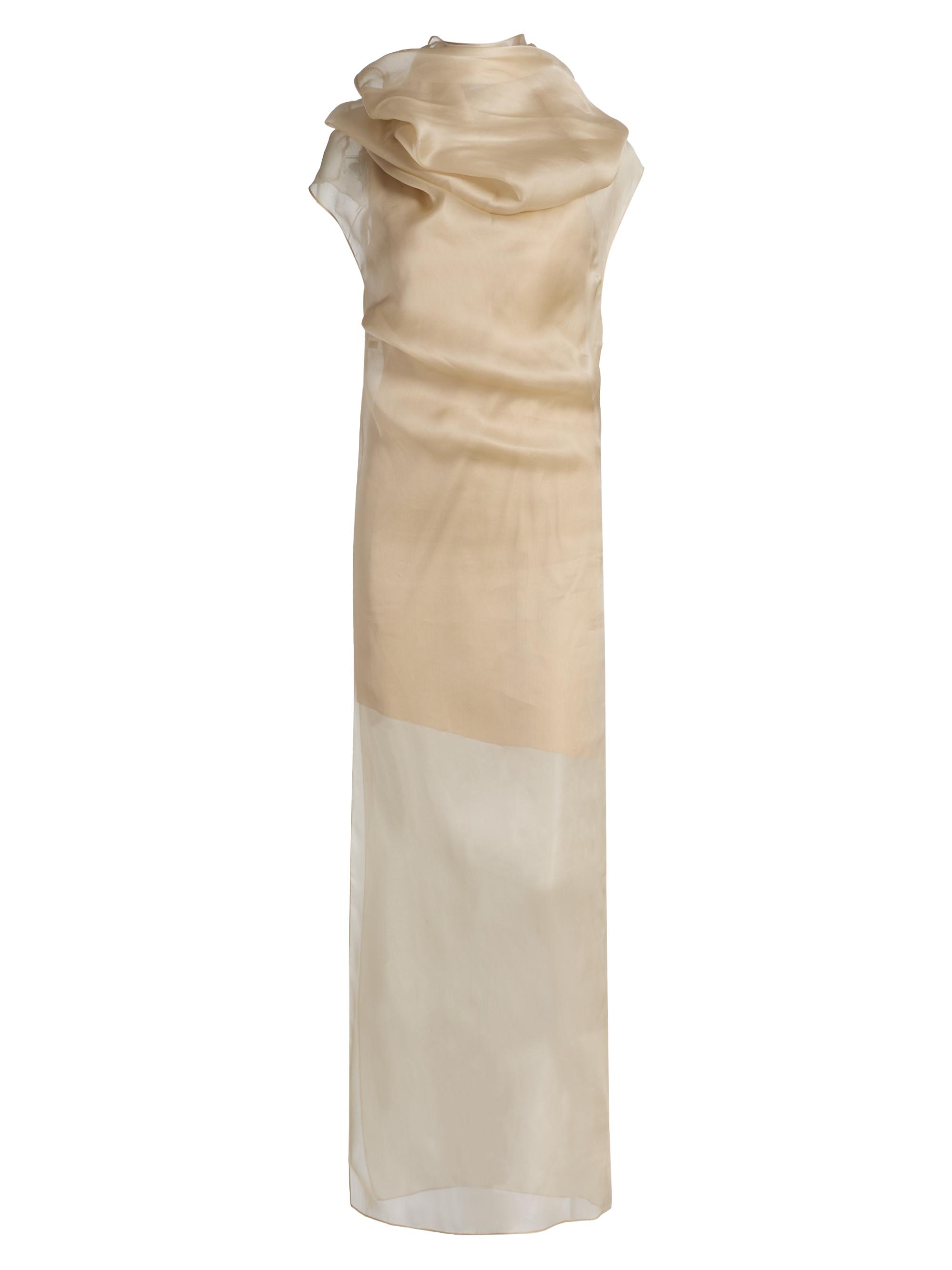 A.W.A.K.E. Mode Women's Tuxedo Silk Gathered Cocktail Dress - Champagne