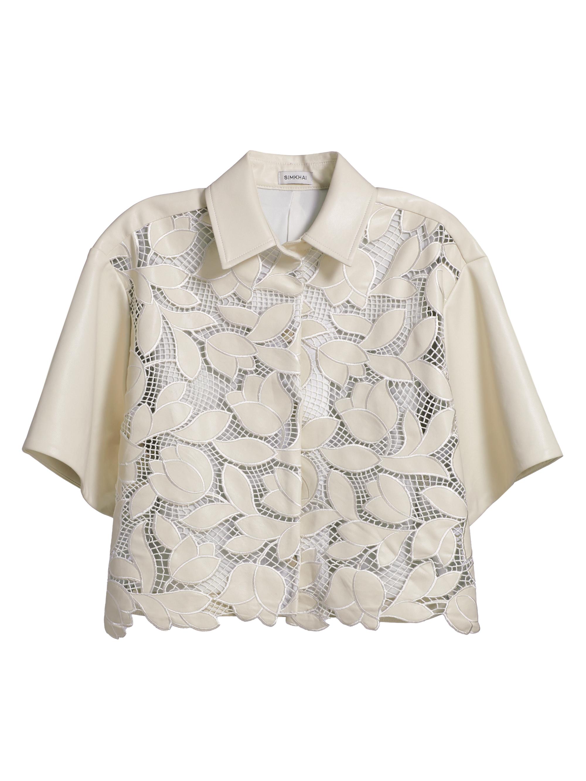 SIMKHAI Women's Robinson Tulip Lace Crop Shirt - Sand Multi