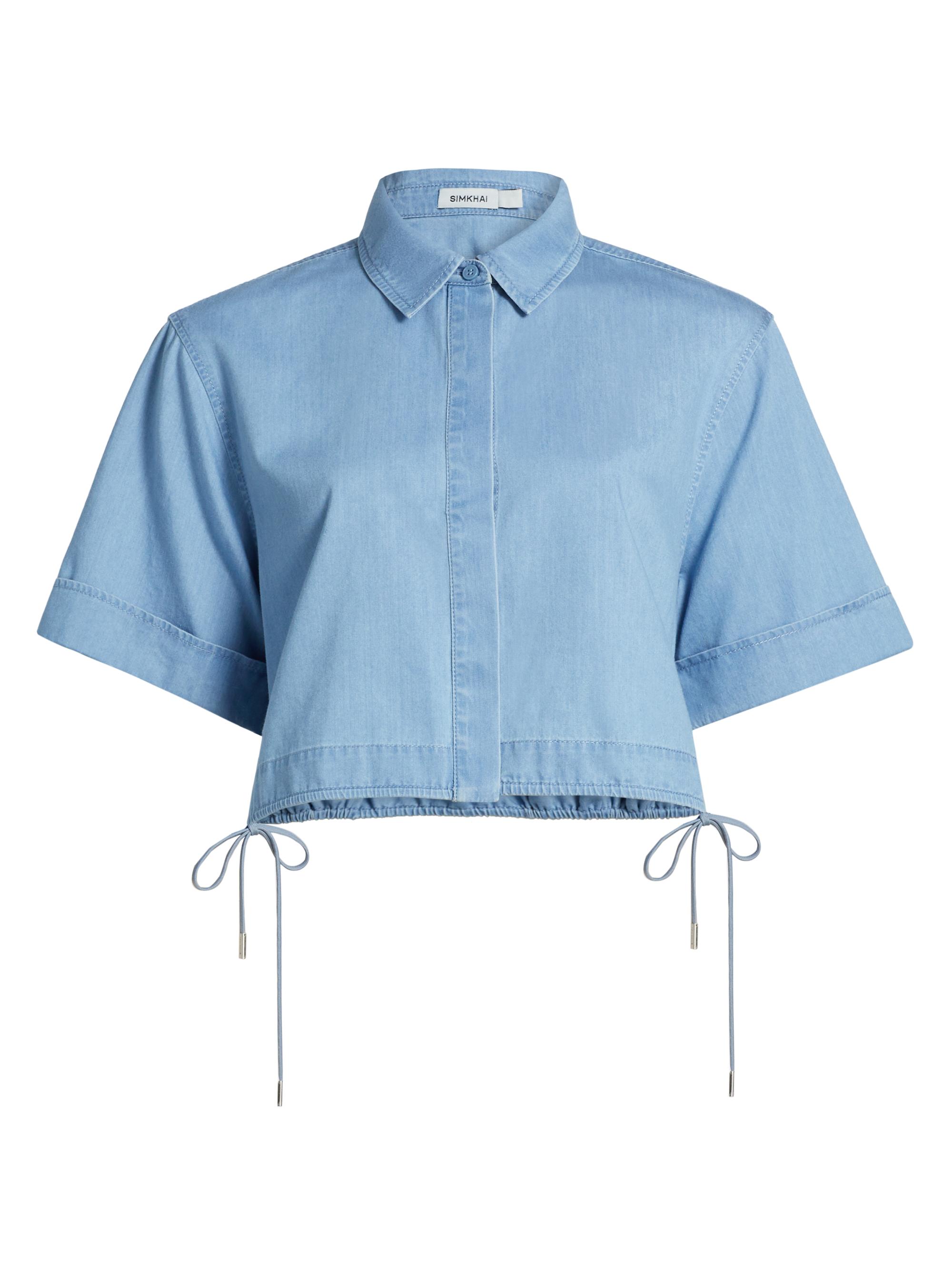 SIMKHAI Women's Bishop Tailored Denim Crop Top - Stratus