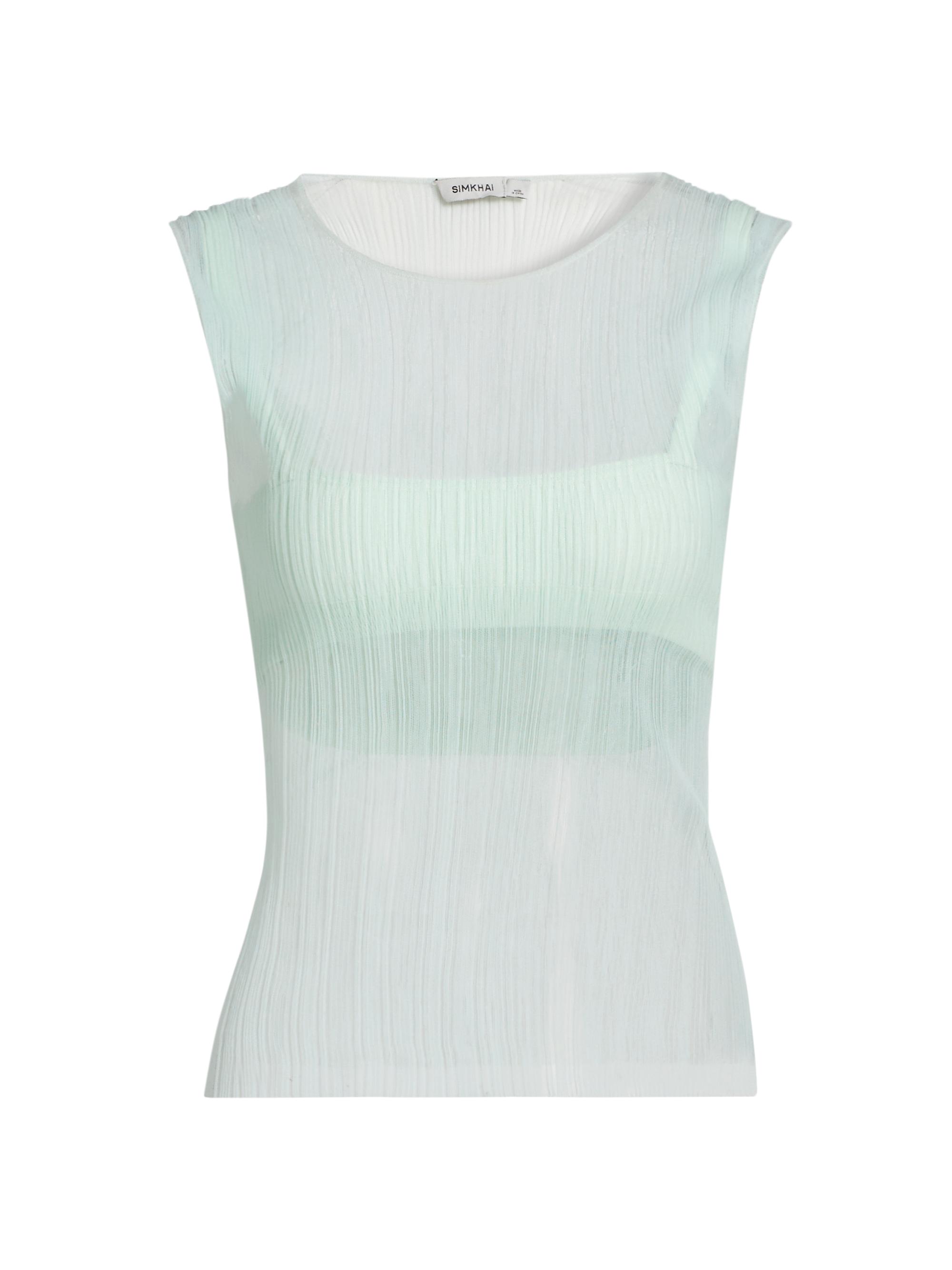 SIMKHAI Women's Oakley Sheer Plisse-Knit Tank Top - Seafoam