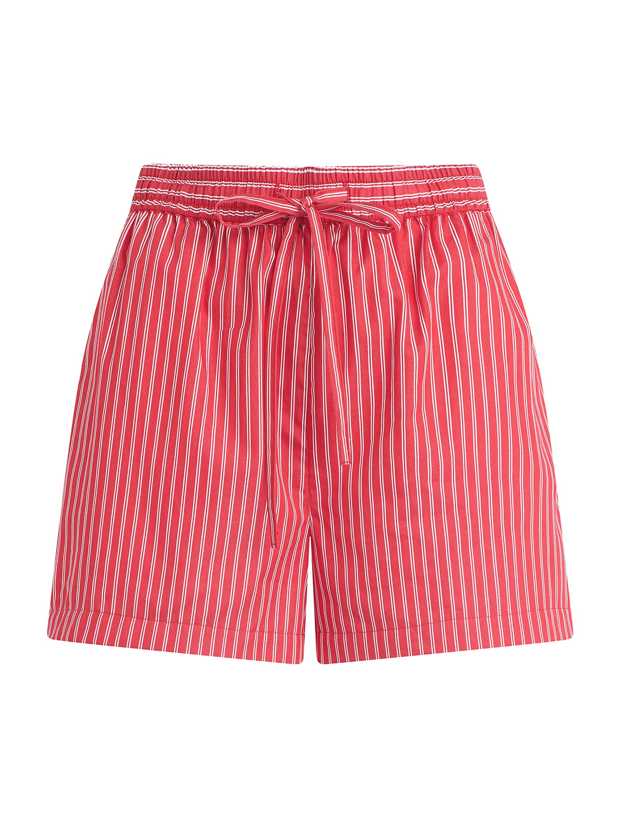 Joe's Jeans Women's The Boxer Pinstriped Cotton Shorts - Cherry Red White Stripe