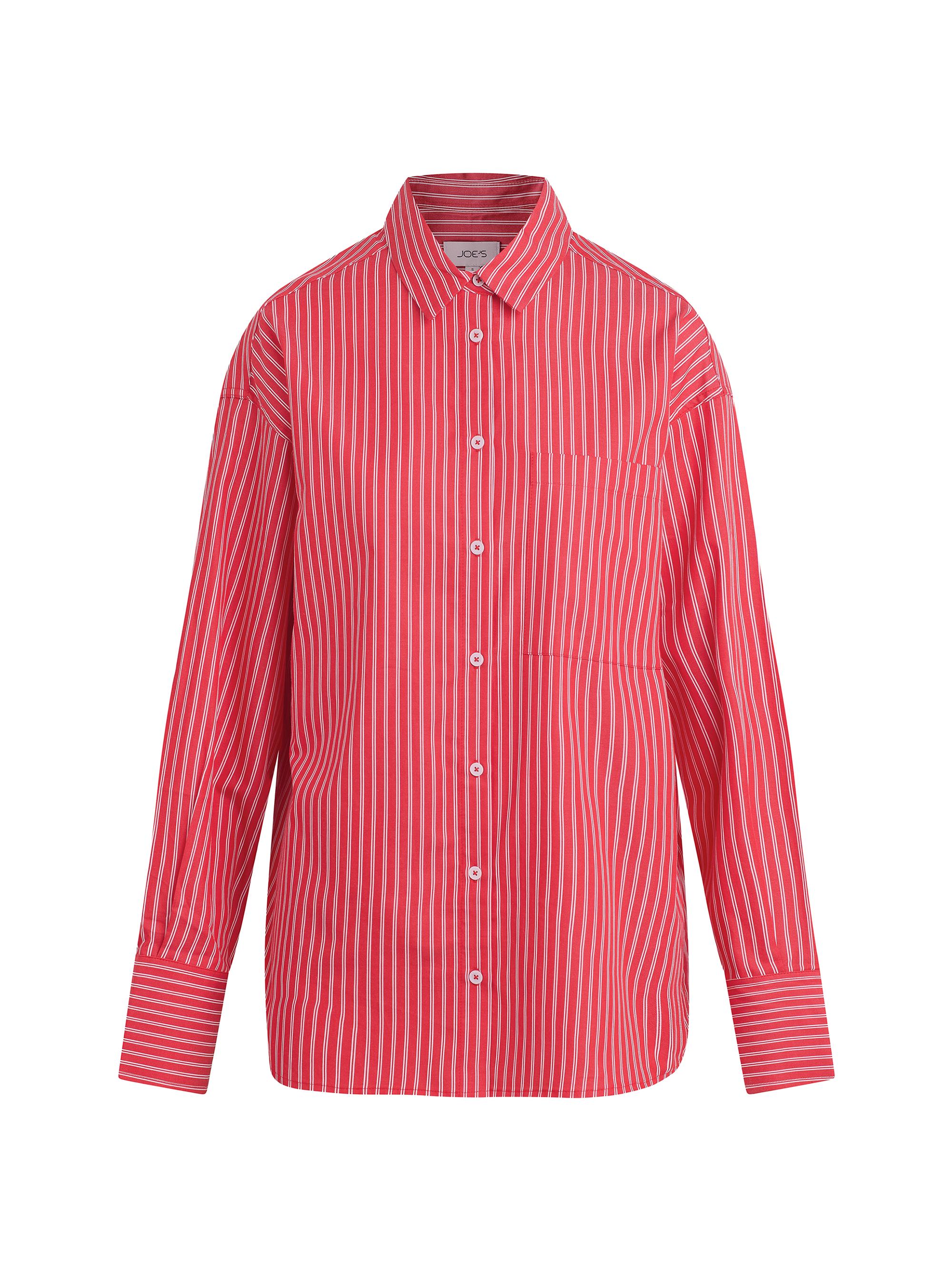 Joe's Jeans Women's The Boyfriend Pinstriped Cotton Button-Front Shirt - Cherry Red White Stripe