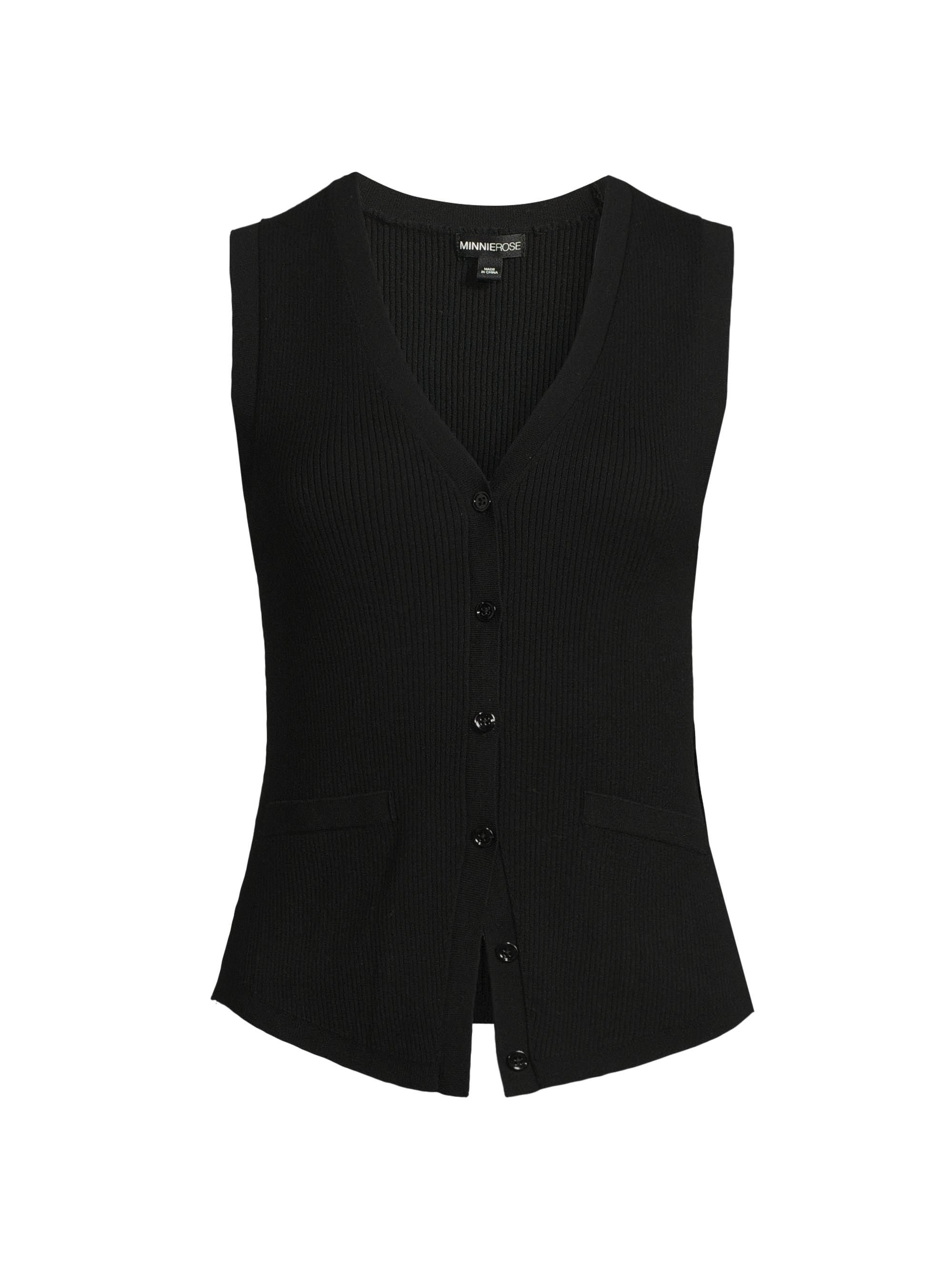 Minnie Rose Women's Rib-Knit Vest - Black