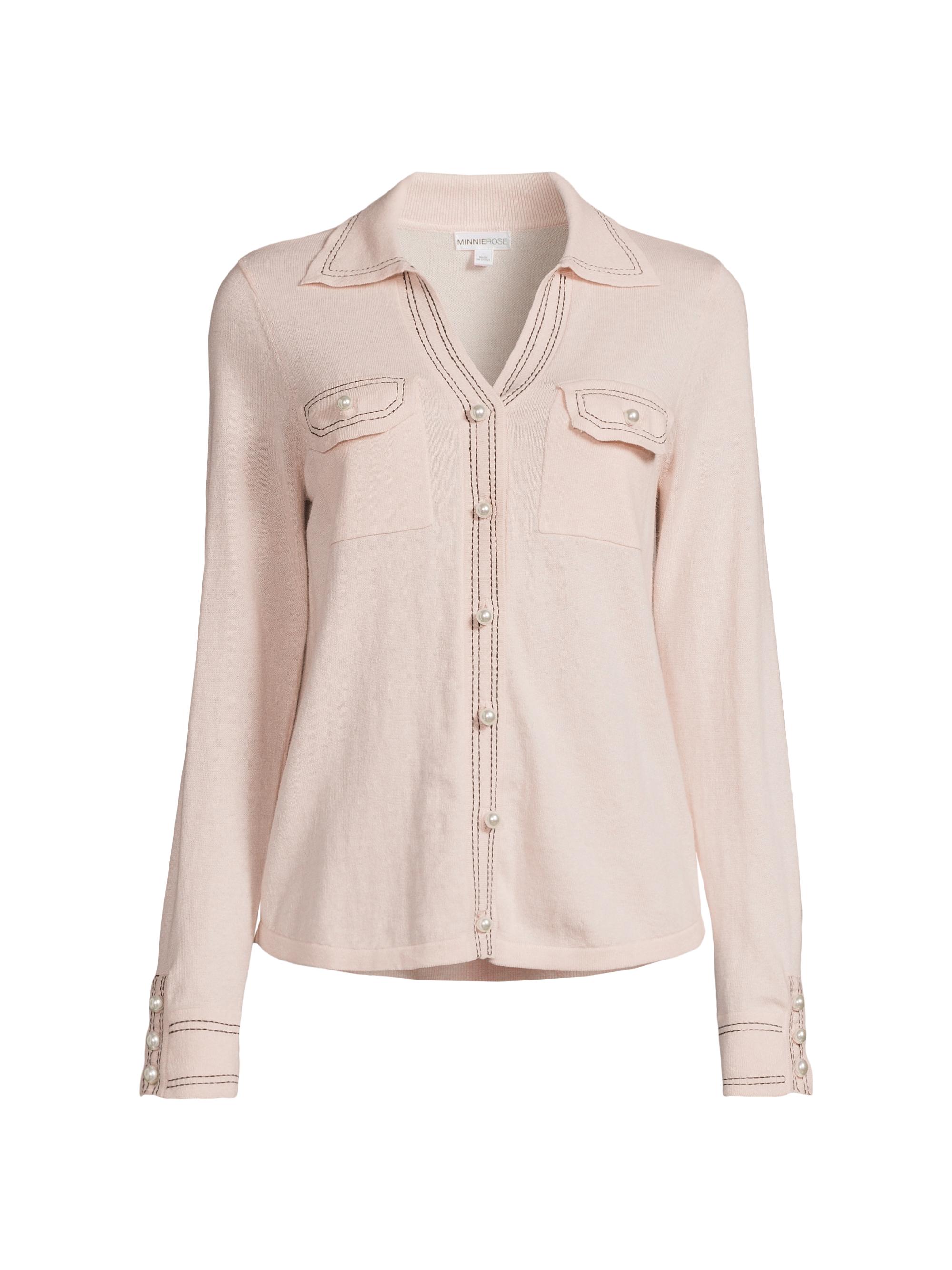 Minnie Rose Women's Imitation Pearl-Embellished Cotton-Cashmere Shirt - Lotus