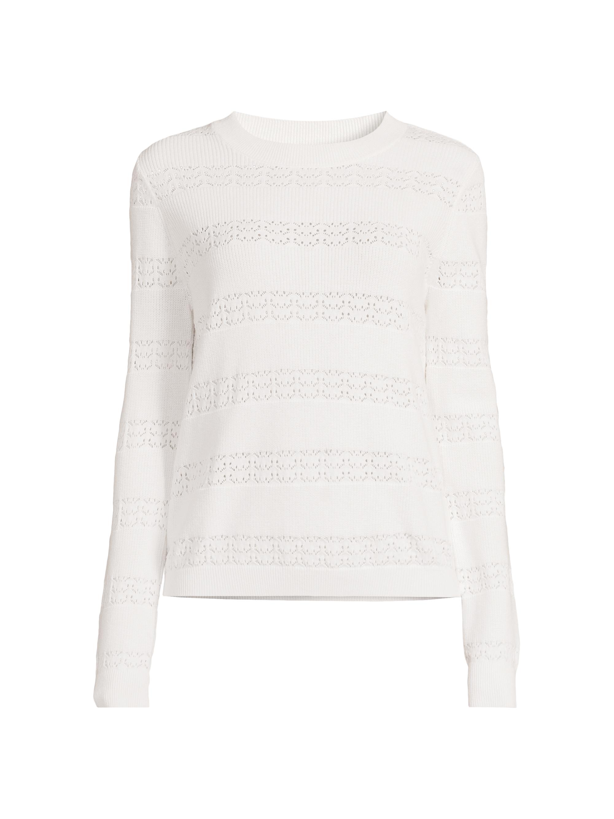 Minnie Rose Women's Pointelle Striped Cotton-Cashmere Sweater - White