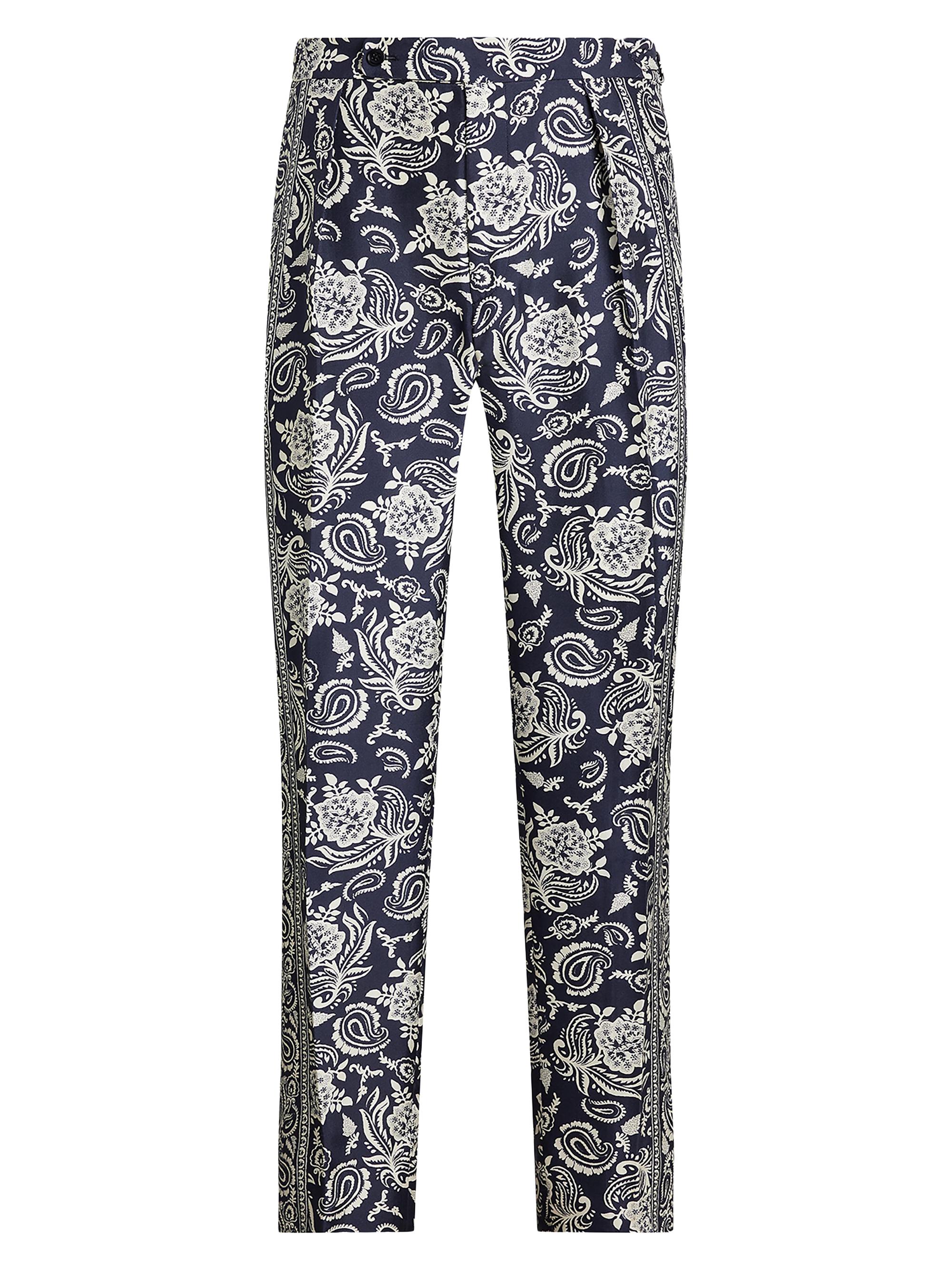 Ralph Lauren Purple Label Men's Hand-Tailored Paisley Silk Trousers - Navy