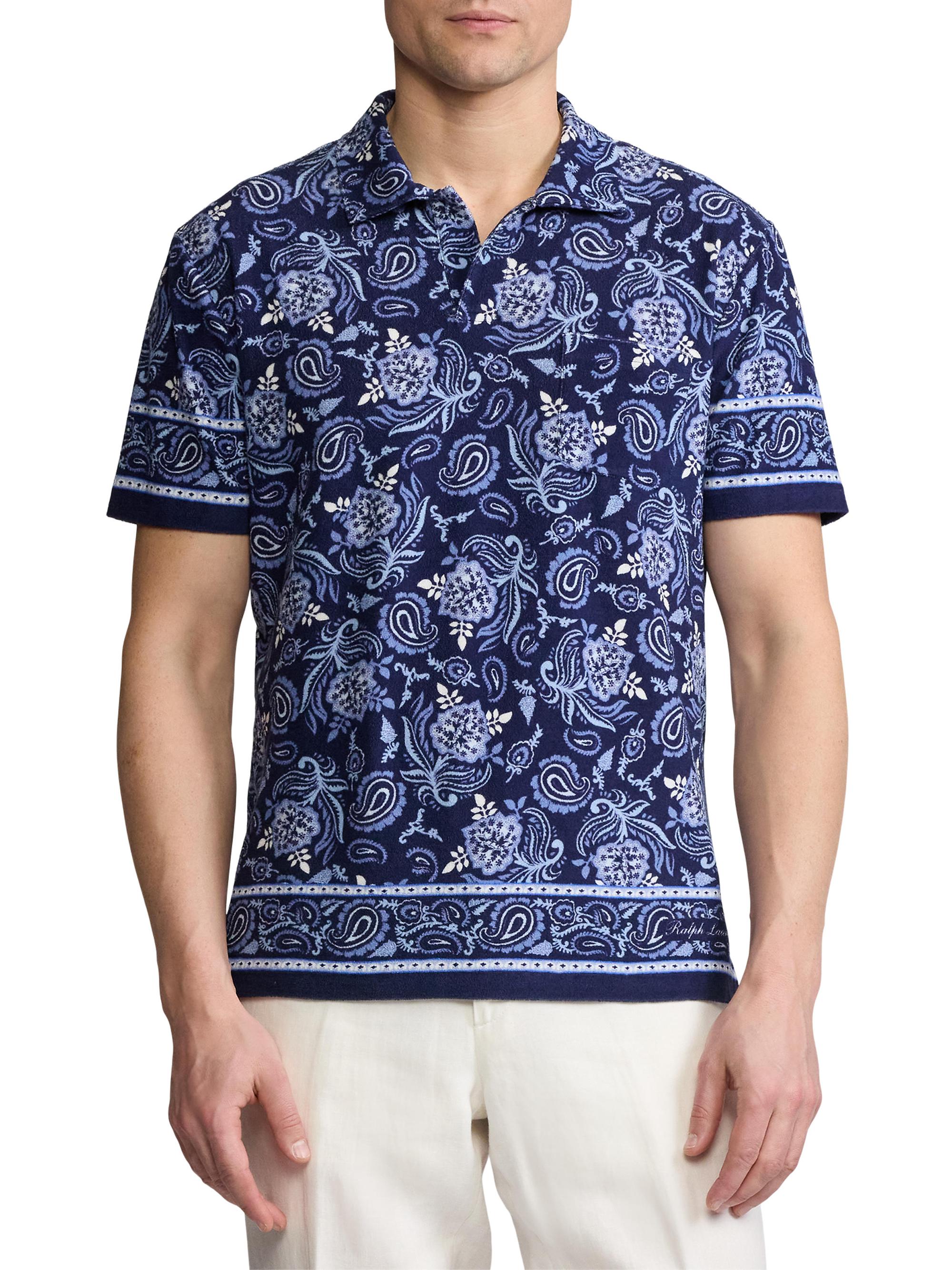 Ralph Lauren Purple Label Paisley Terry Cotton Polo Shirt | Saks