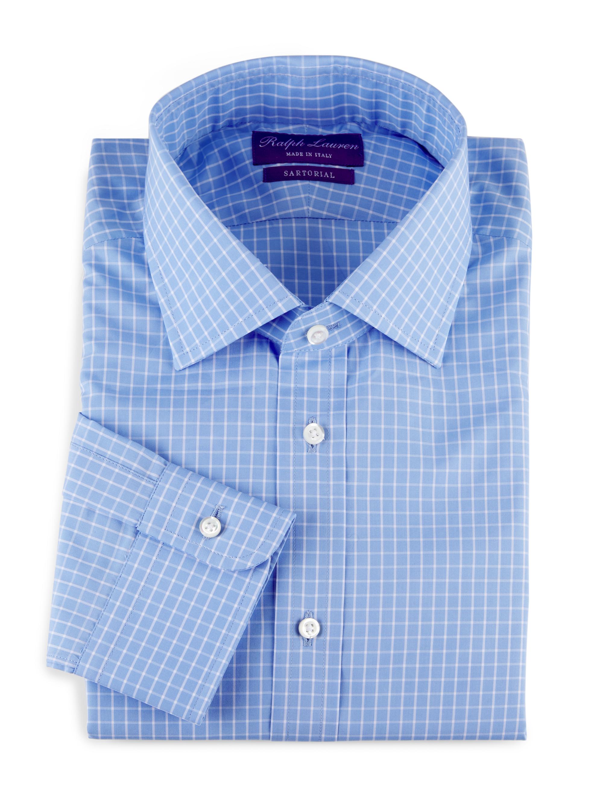 Ralph Lauren Purple Label Men's Windowpane Cotton Poplin Shirt - White Blue