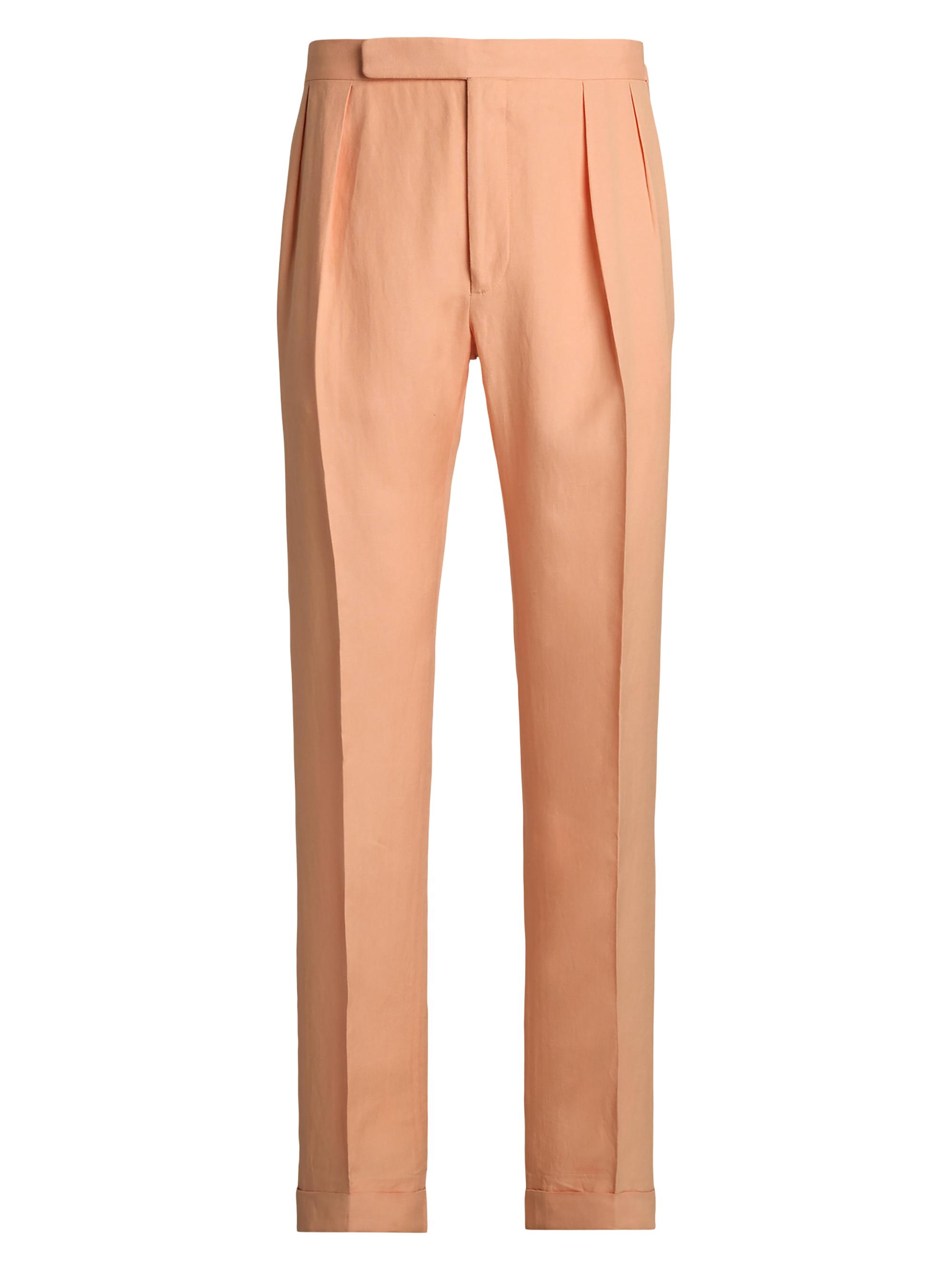 Ralph Lauren Purple Label Men's Gregory Hand-Tailored Silk-Linen Trousers - Washed Orange Poppy