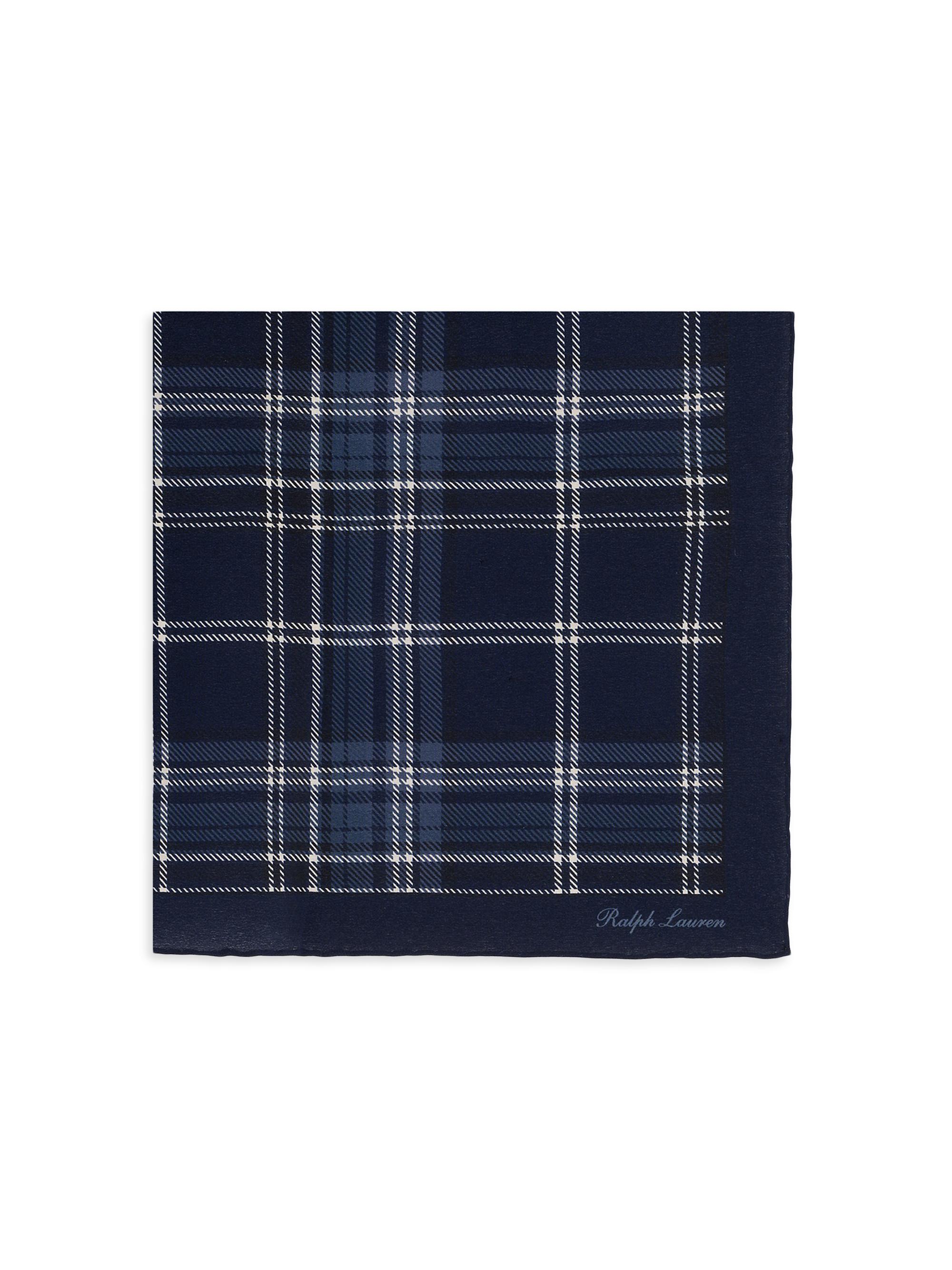 Ralph Lauren Purple Label Men's Plaid Silk Crepe Pocket Square - Navy