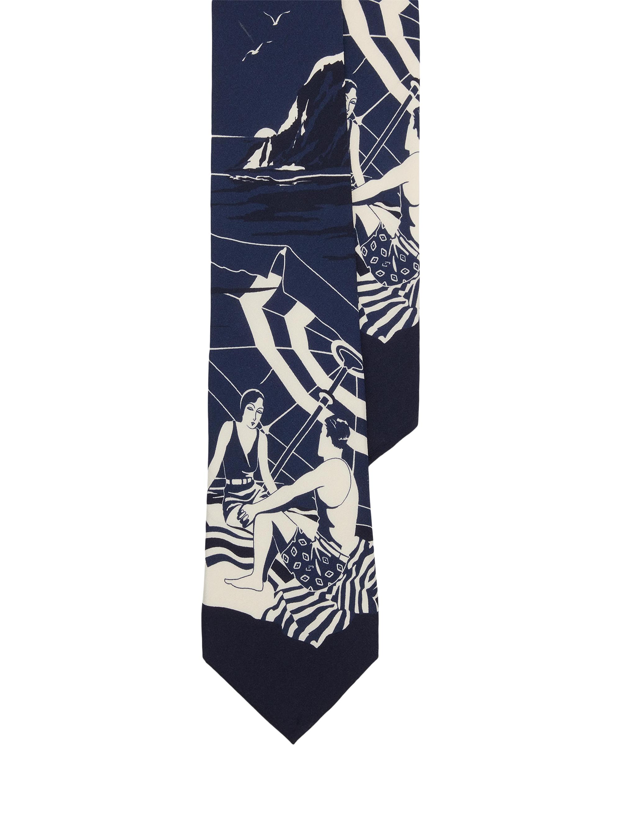 Ralph Lauren Purple Label Men's Scenic-Print Silk Crepe Tie - Navy