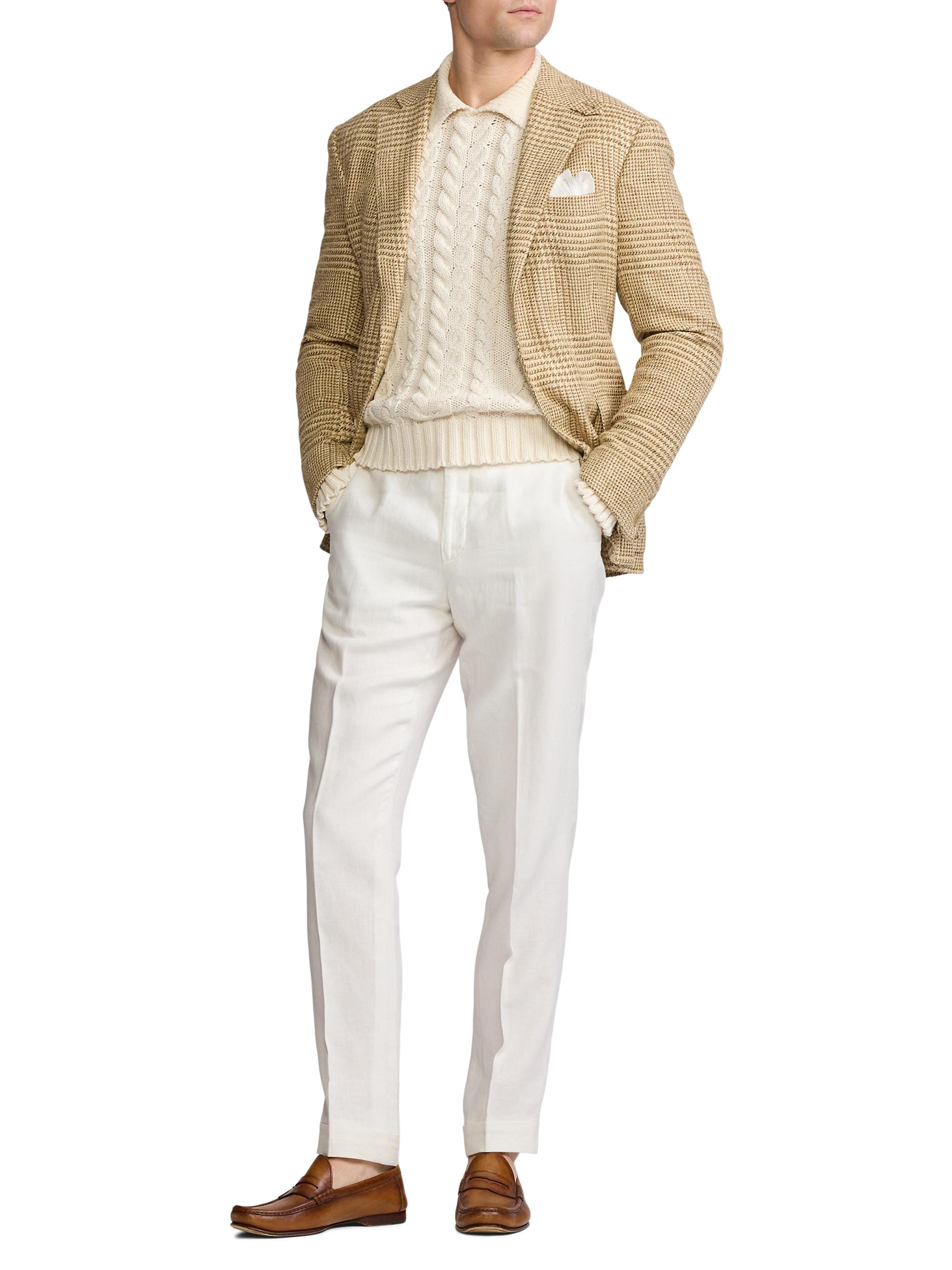 Ralph Lauren Purple Label Men's Kent Hand-Tailored Glen Plaid Sportcoat - Tan Cream