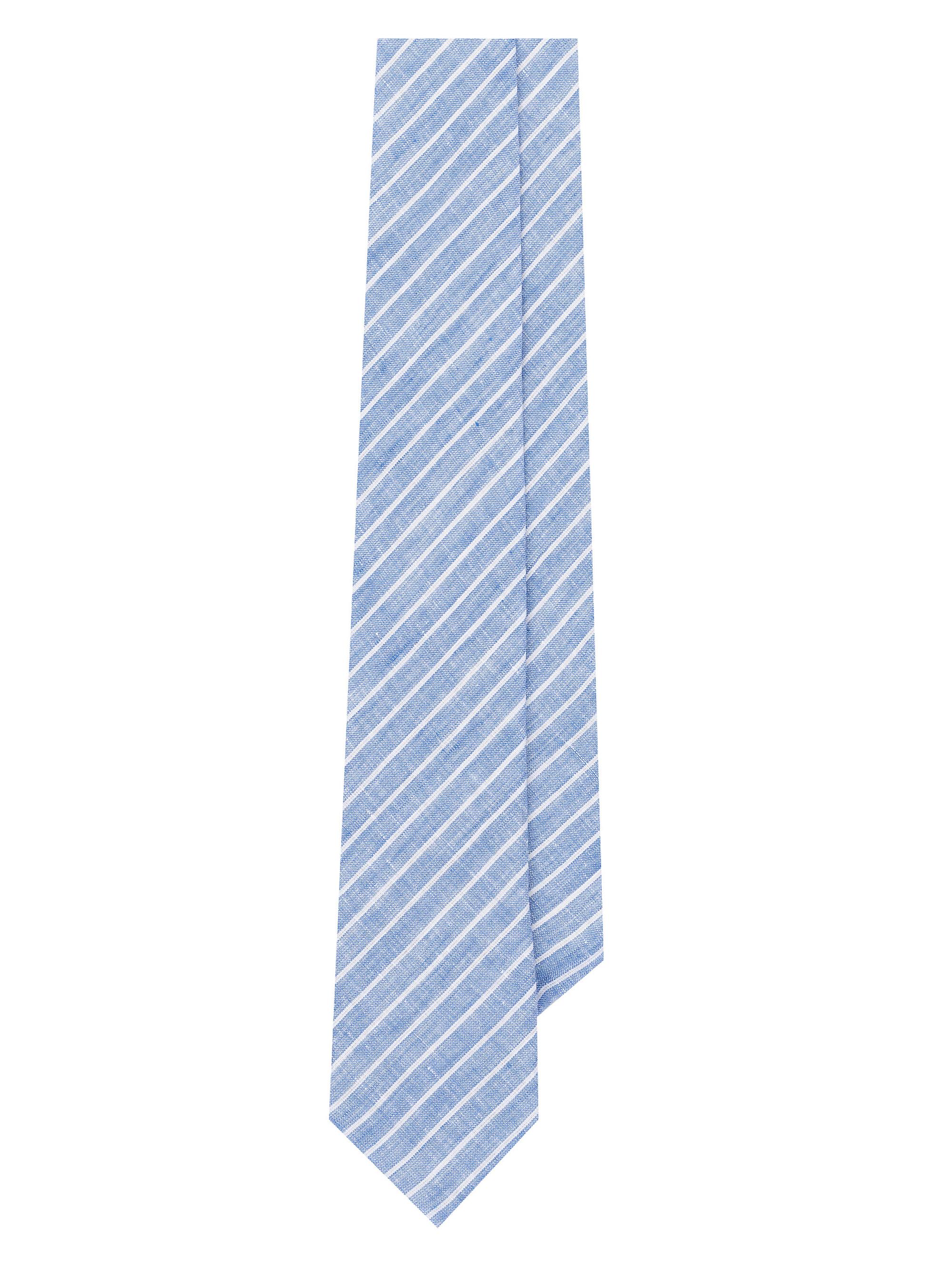 Ralph Lauren Purple Label Men's Striped Linen Tie - Cornflower Blue White Stripe
