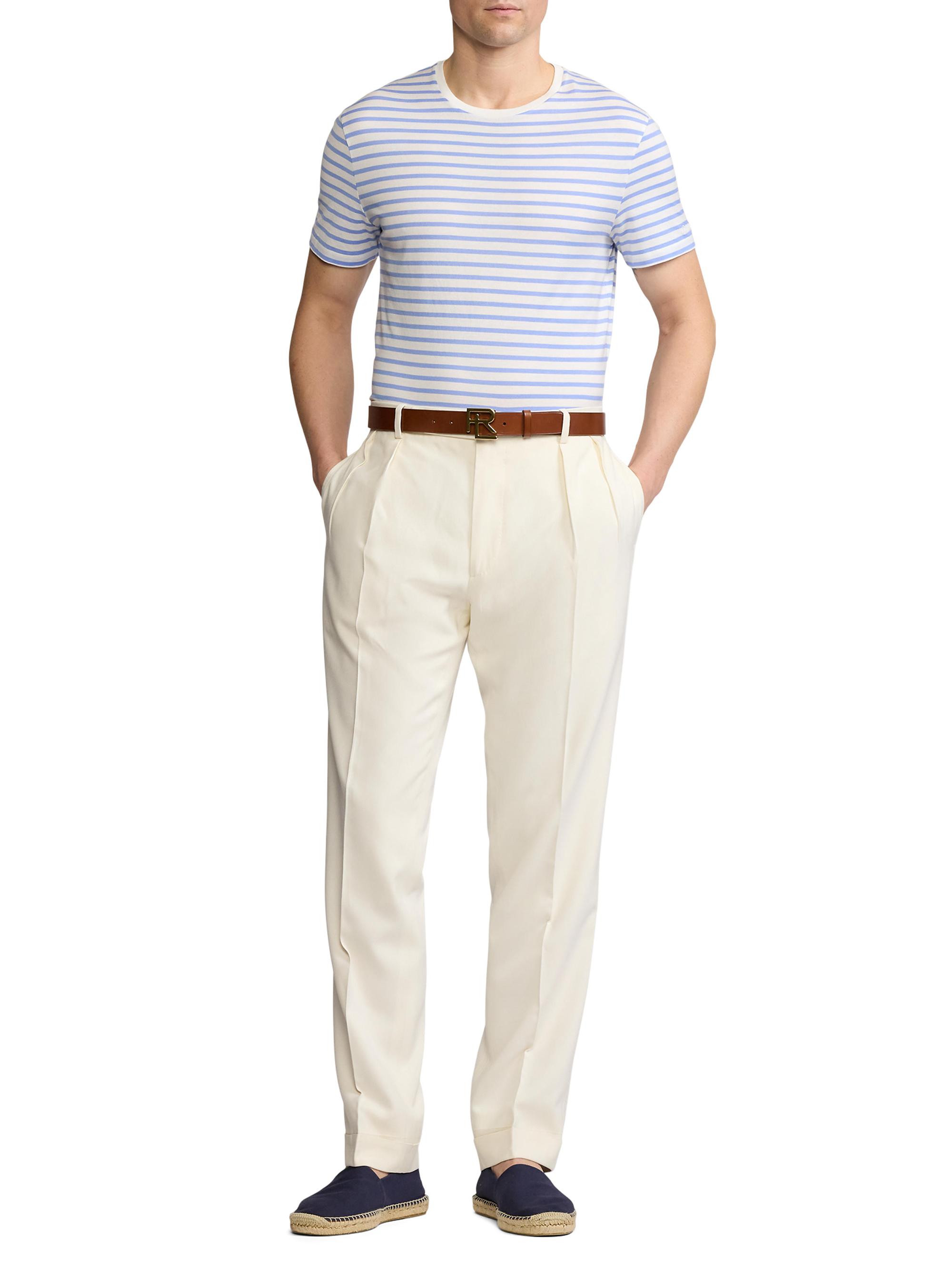 Ralph Lauren Purple Label Men's Striped Crewneck T-Shirt - Deckwash White Cornflower Blue