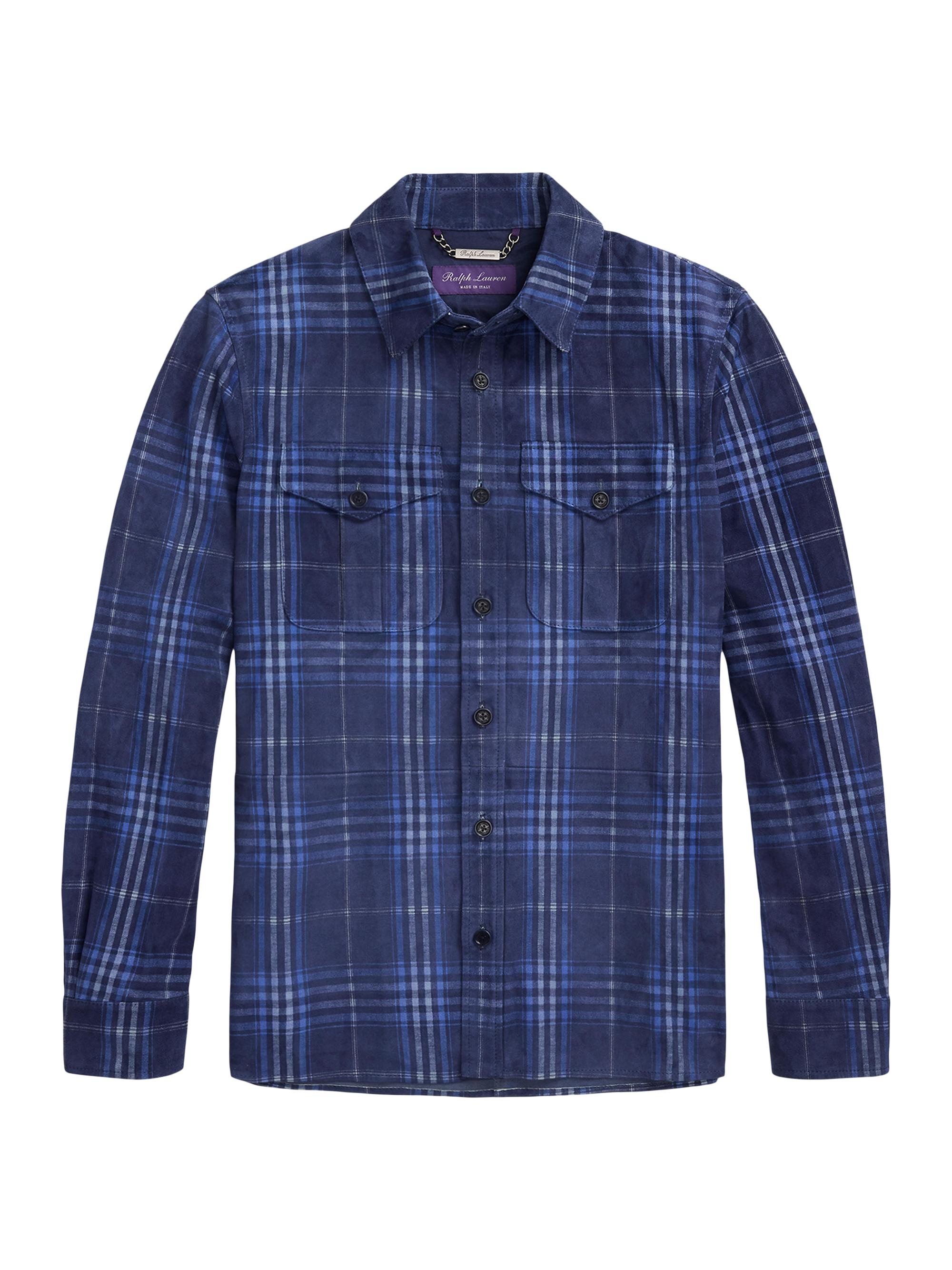 Ralph Lauren Purple Label Plaid-Print Suede Overshirt | Saks Fifth