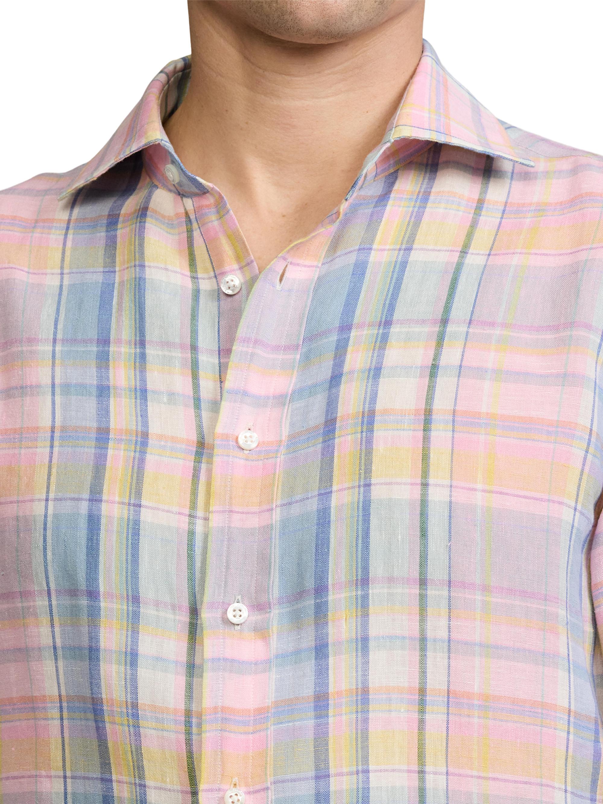 Ralph Lauren Purple Label Plaid Linen Shirt | Saks Fifth Avenue