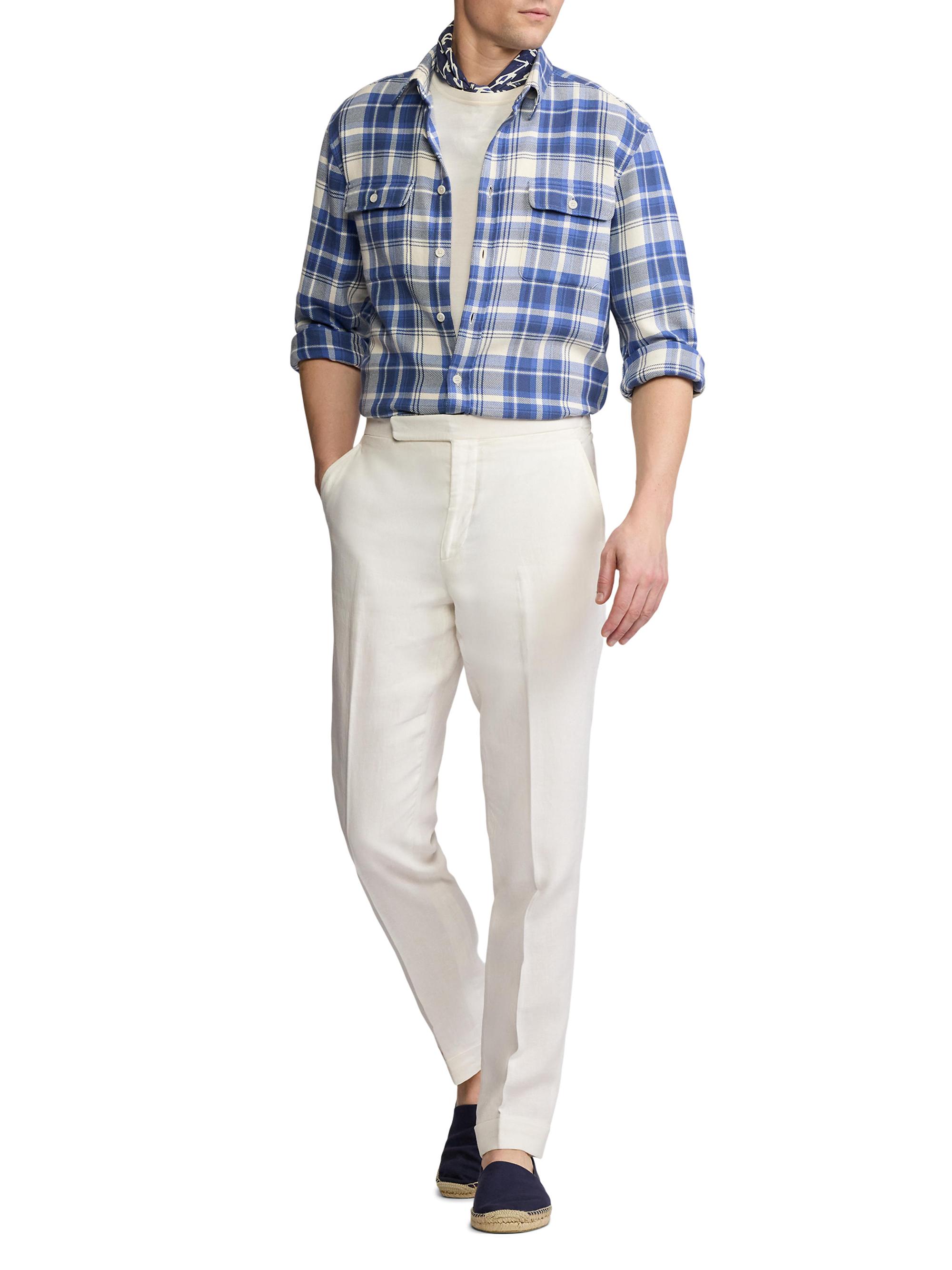 Ralph Lauren Purple Label Men's Plaid Cotton Twill Shirt - Blue Cream